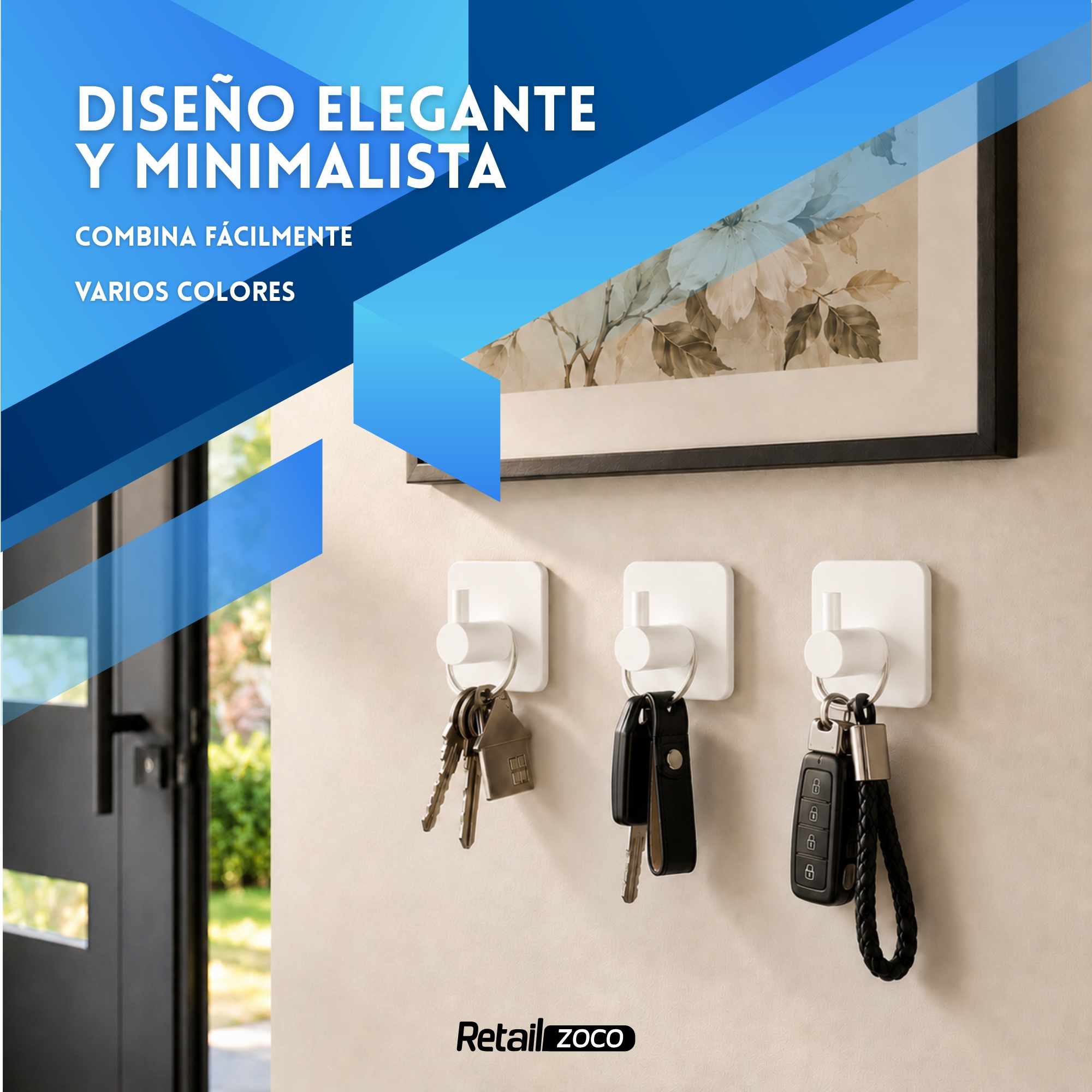 Ganchos adhesivos para pared acero inoxidable blancos 6 unidades - imagen 3