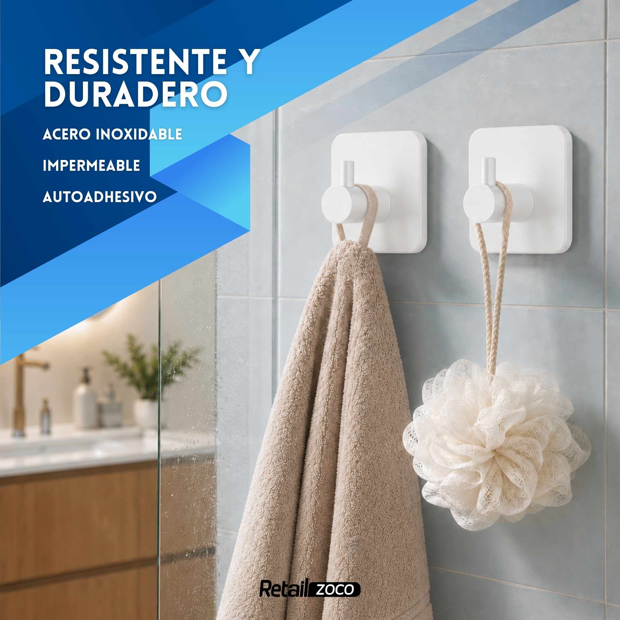 Ganchos adhesivos para pared acero inoxidable blancos 6 unidades - imagen 5