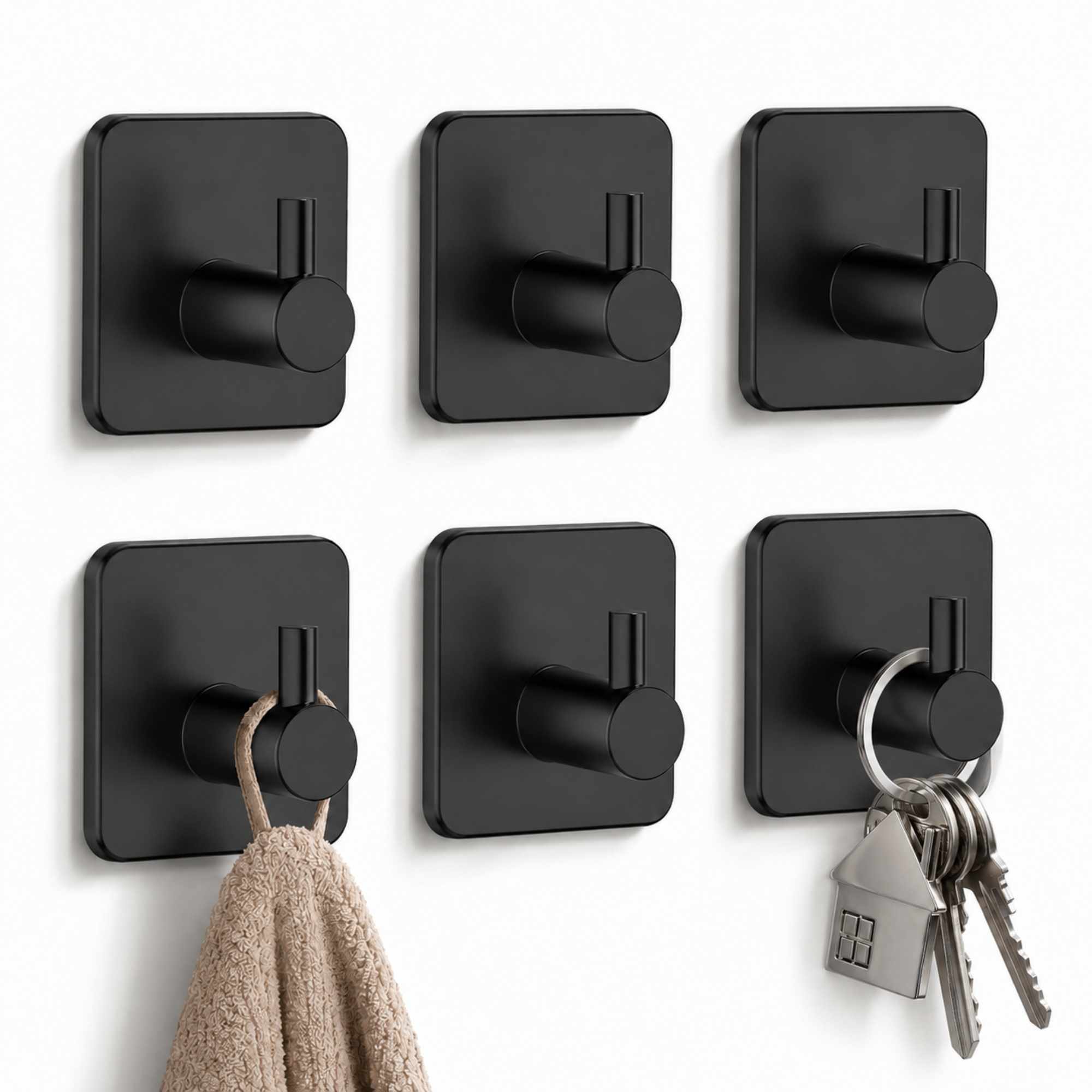 Ganchos adhesivos para pared acero inoxidable negros 6 unidades - imagen 1