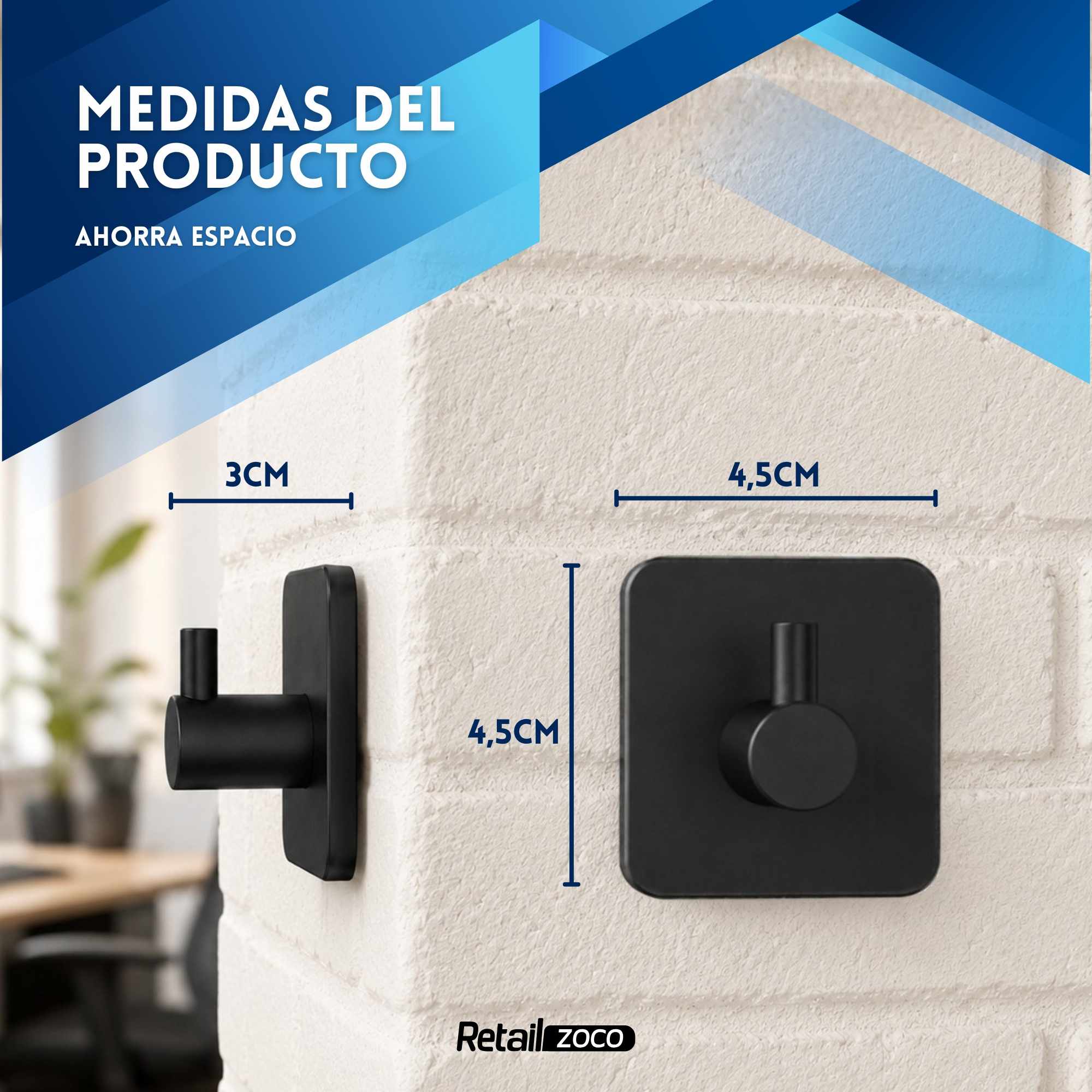 Ganchos adhesivos para pared acero inoxidable negros 6 unidades - imagen 2