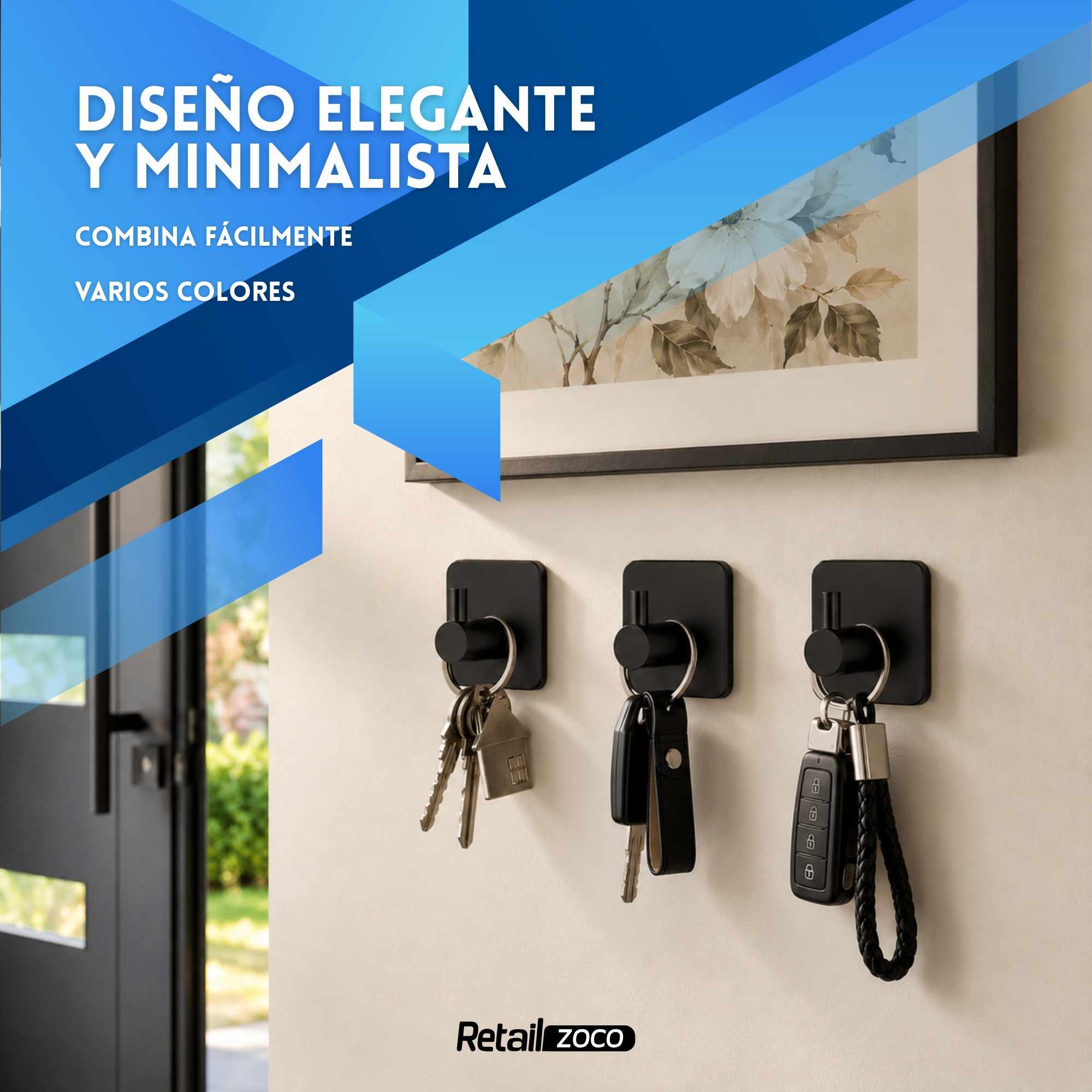 Ganchos adhesivos para pared acero inoxidable negros 6 unidades - imagen 3