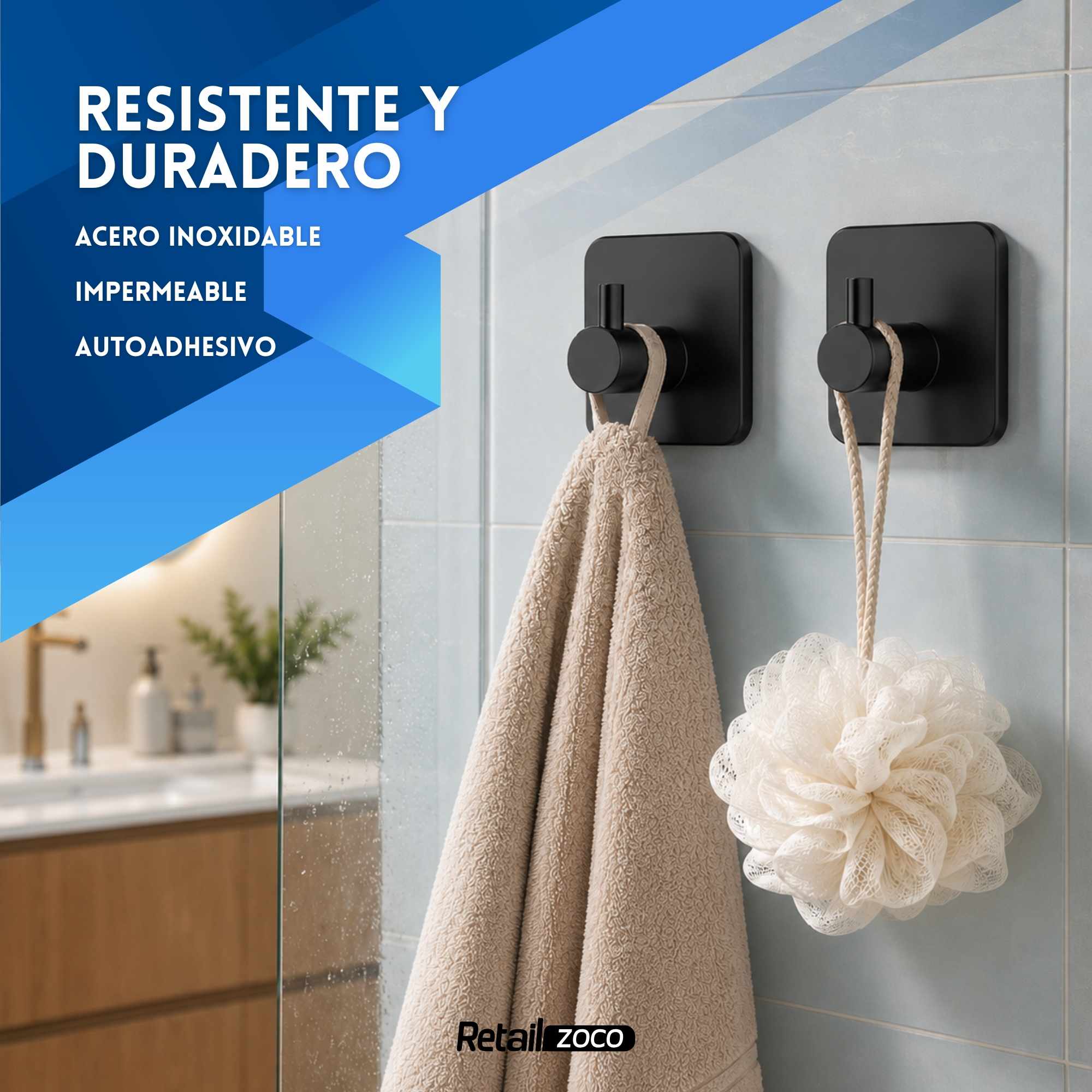 Ganchos adhesivos para pared acero inoxidable negros 6 unidades - imagen 5