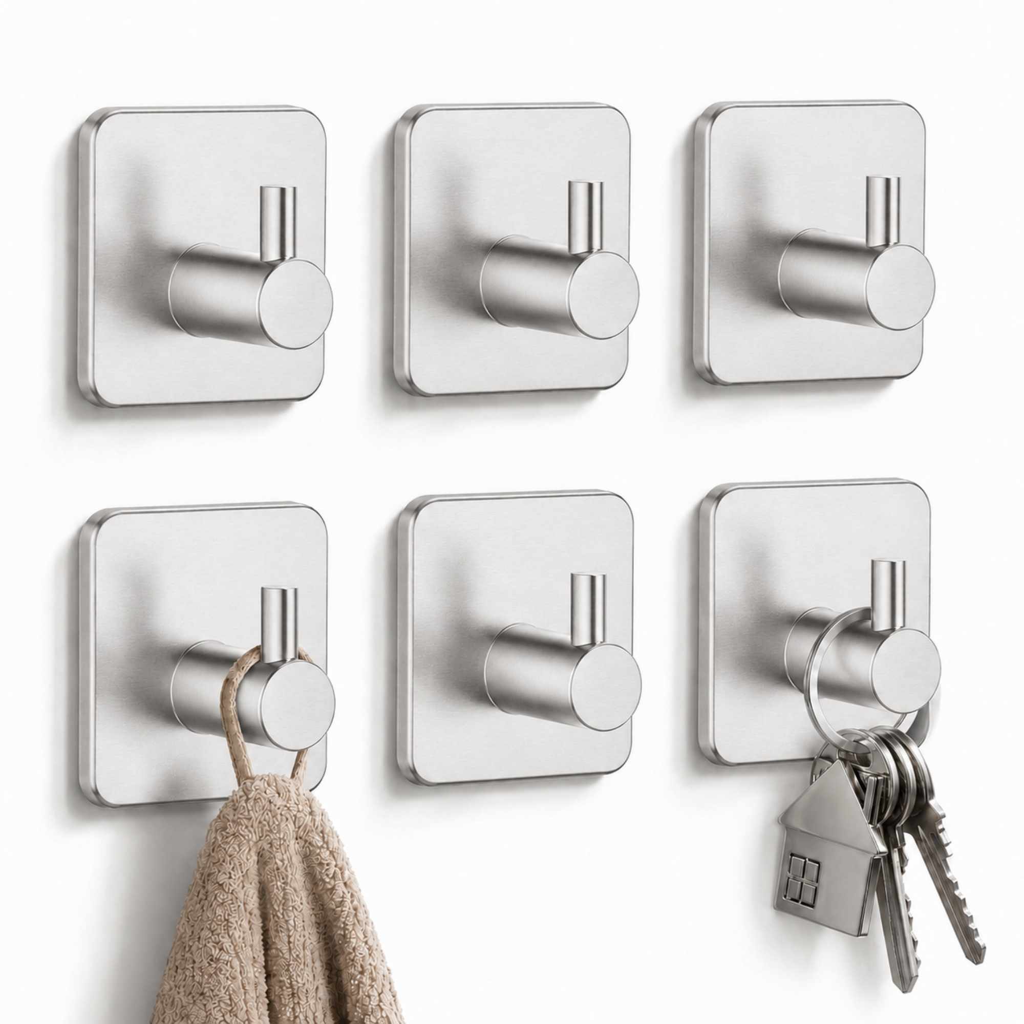 Ganchos adhesivos para pared acero inoxidable plateados 6 unidades