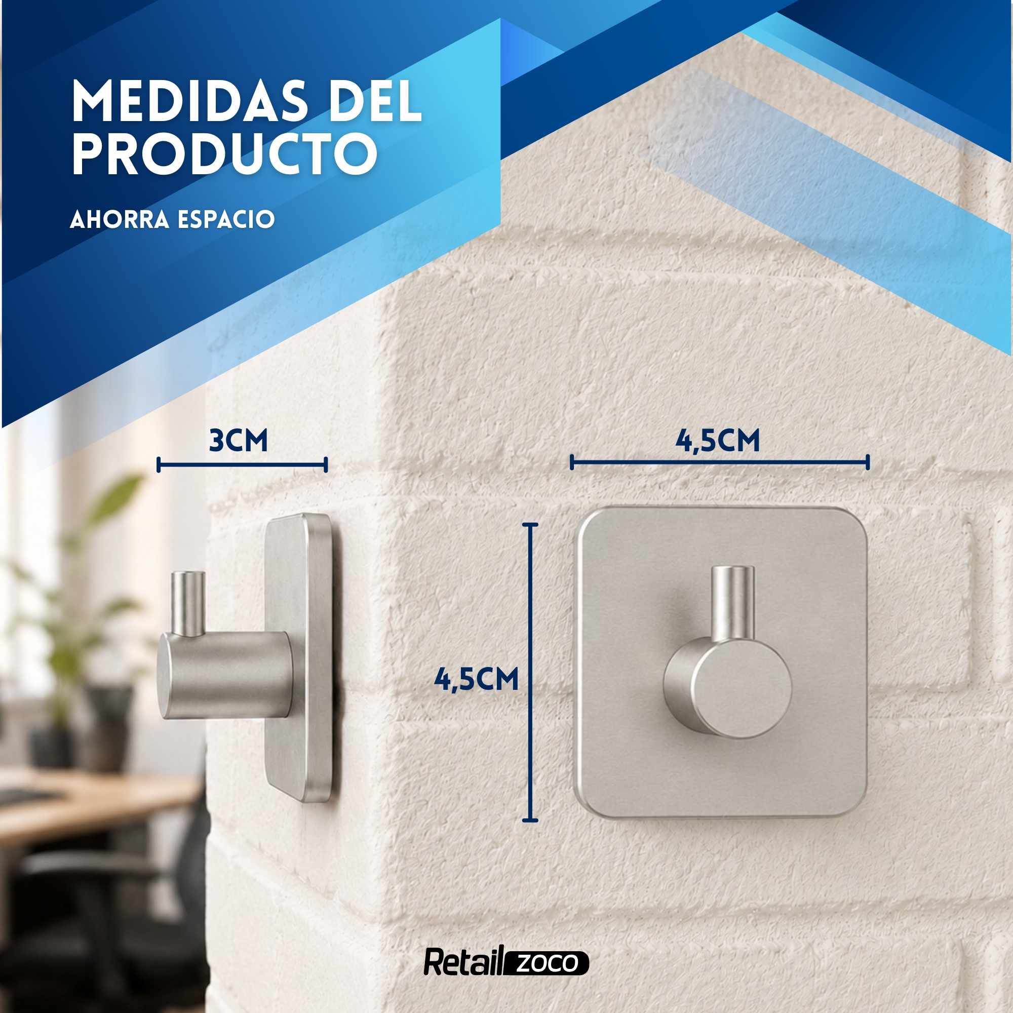 Ganchos adhesivos para pared acero inoxidable plateados 6 unidades - imagen 2