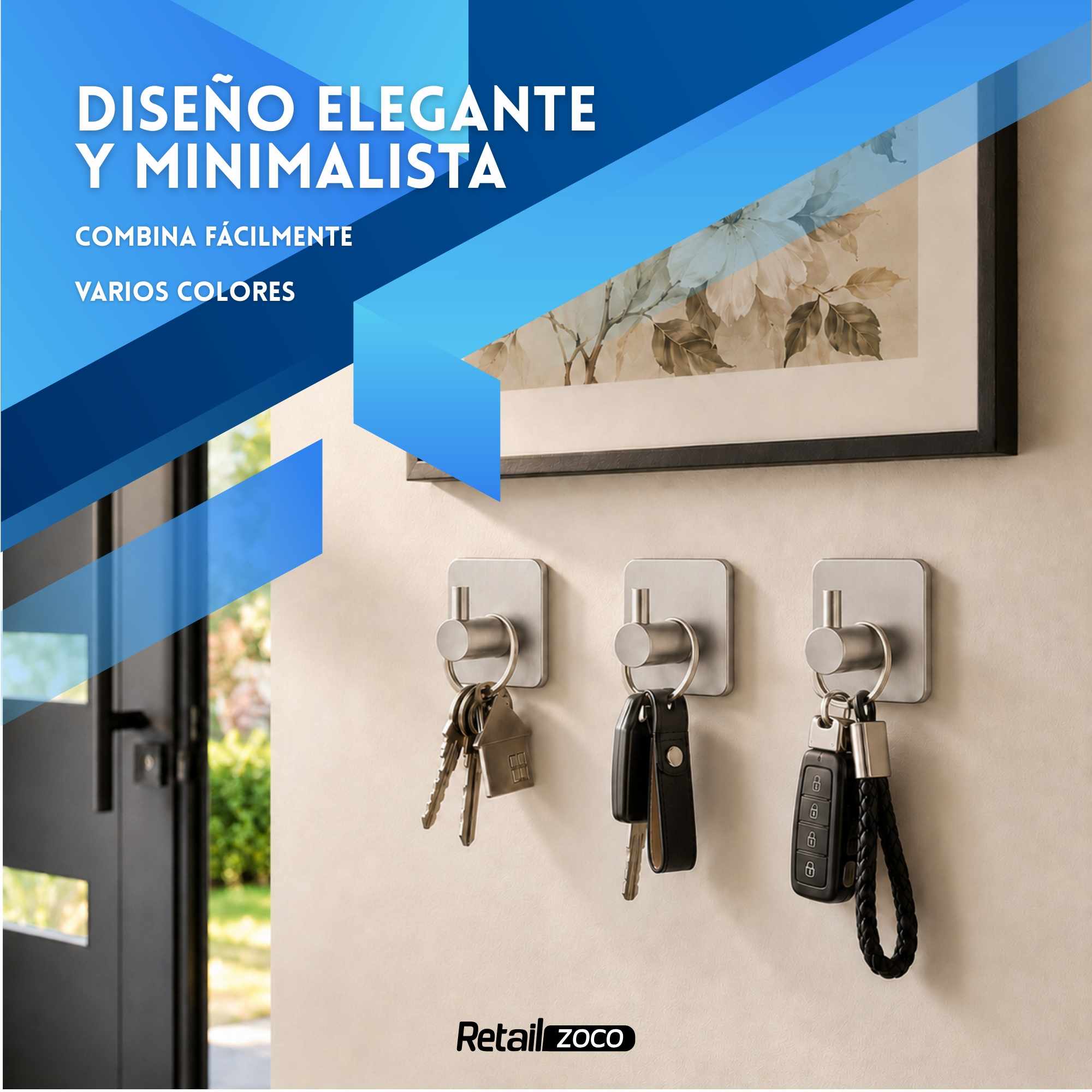 Ganchos adhesivos para pared acero inoxidable plateados 6 unidades - imagen 3