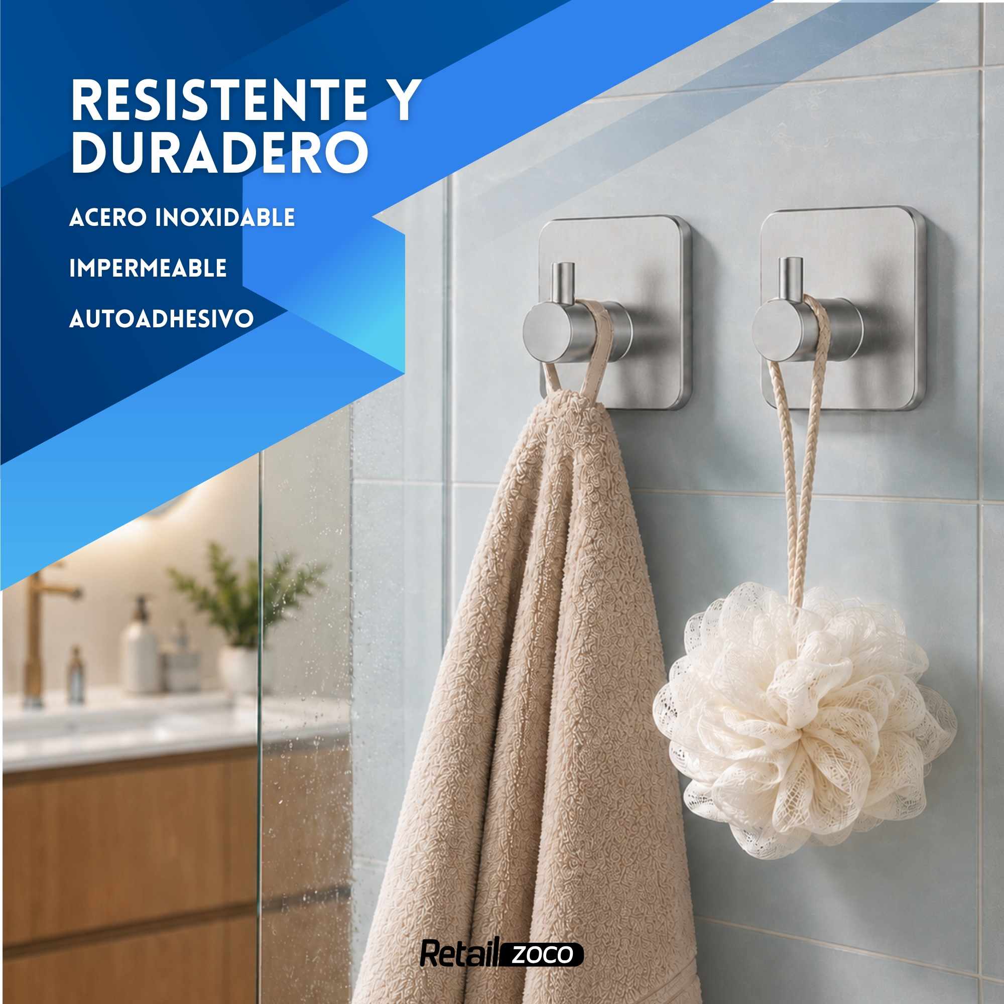 Ganchos adhesivos para pared acero inoxidable plateados 6 unidades - imagen 5