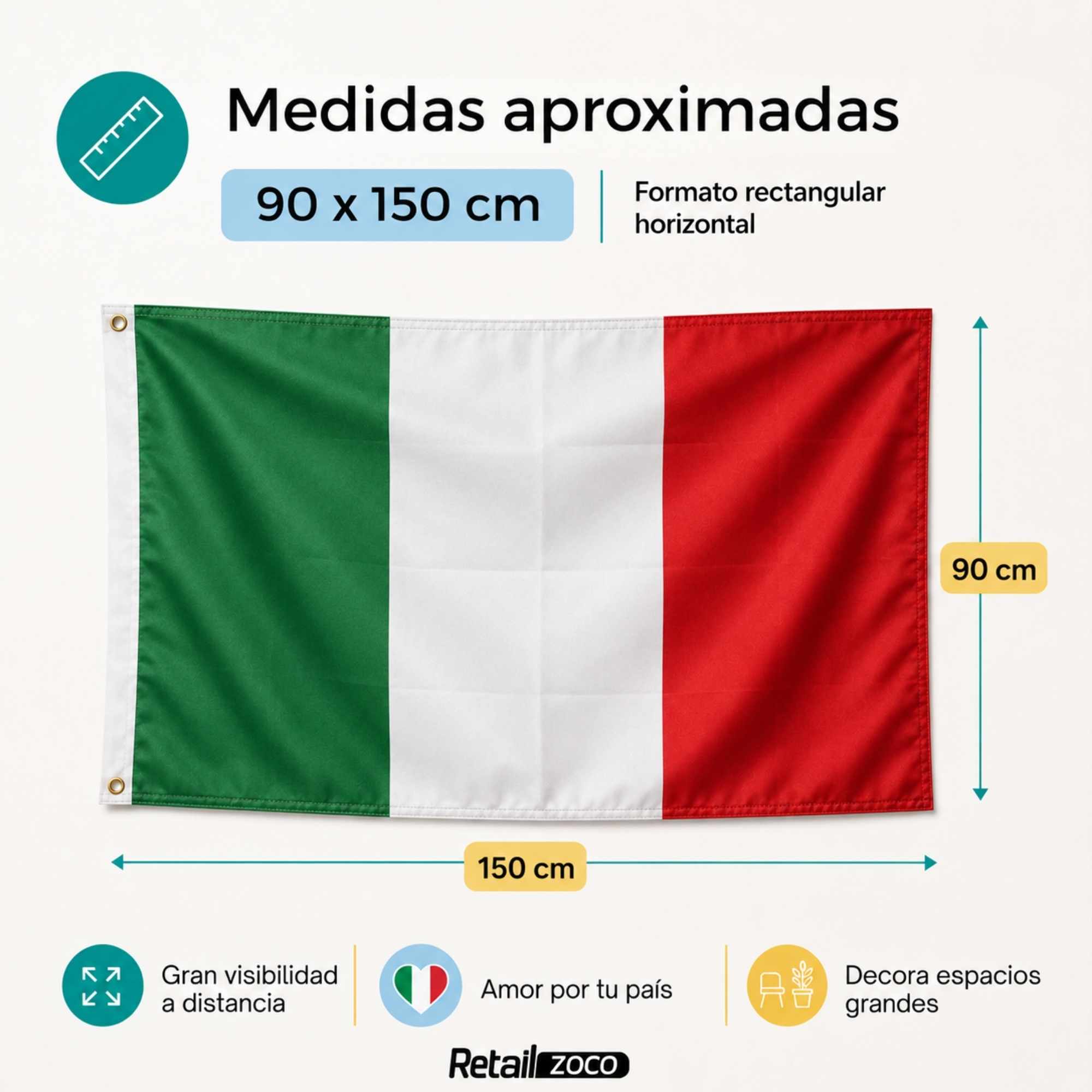 Bandera Italia grande para Exterior 90x150cm con ojales - imagen 3