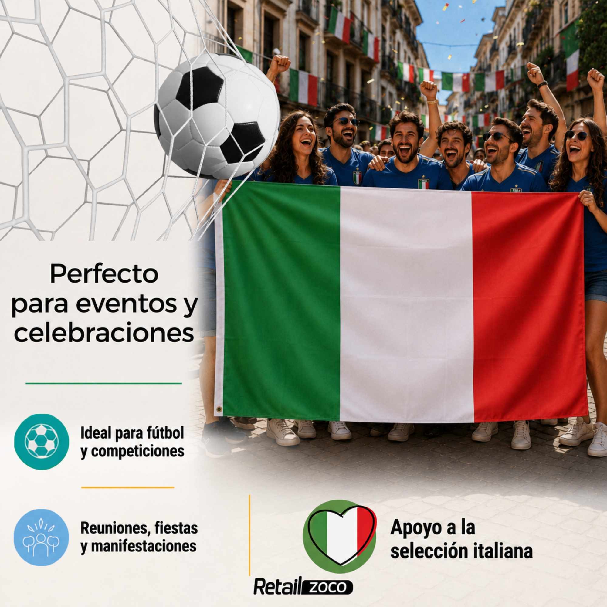 Bandera Italia grande para Exterior 90x150cm con ojales - imagen 4
