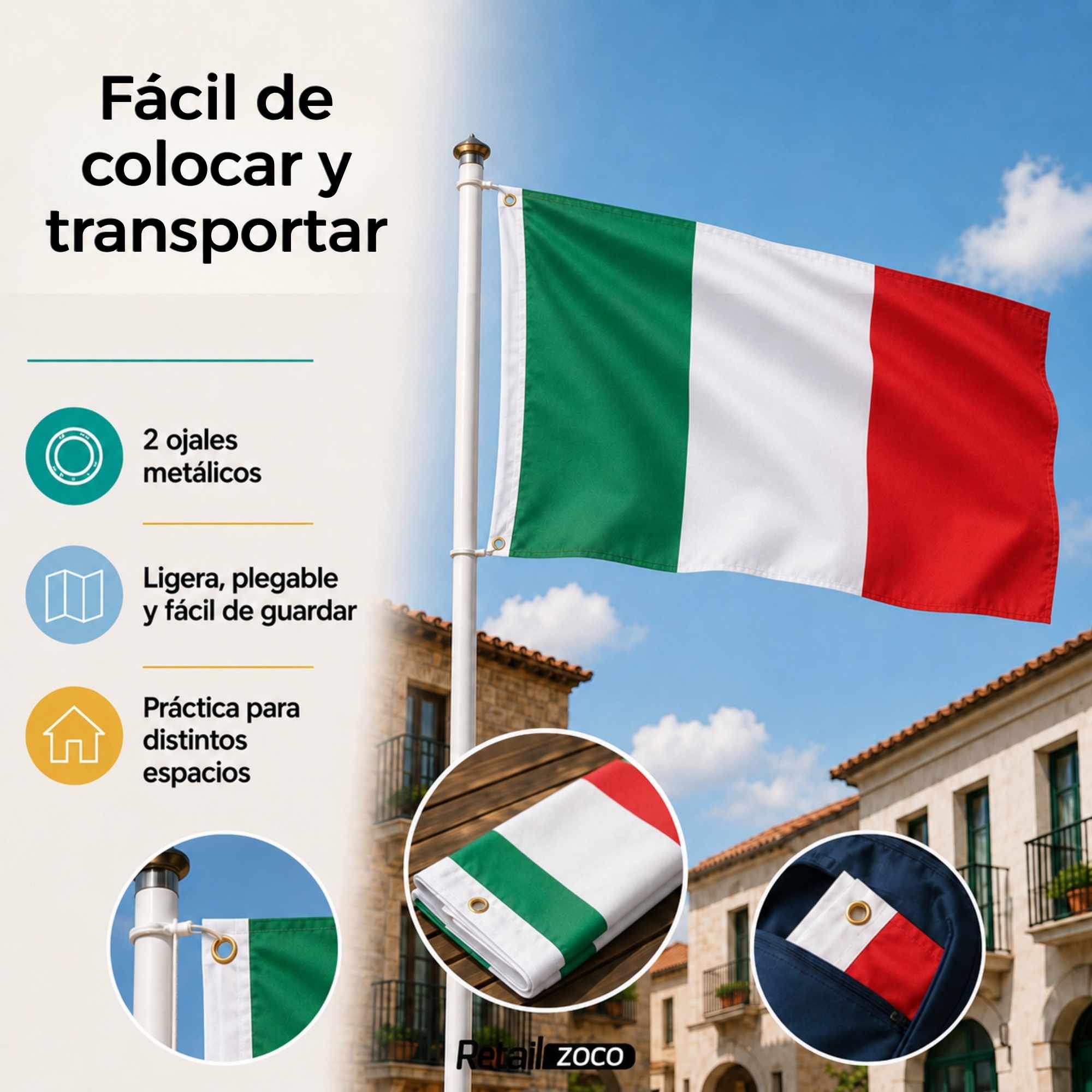 Bandera Italia grande para Exterior 90x150cm con ojales - imagen 6