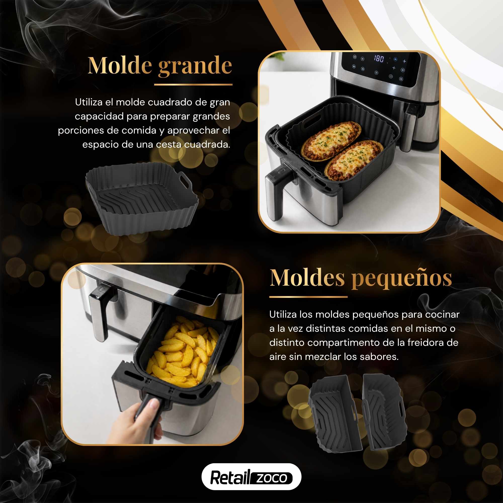 Molde Silicona cuadrado para Freidora de Aire 3 en 1 negro - imagen 2