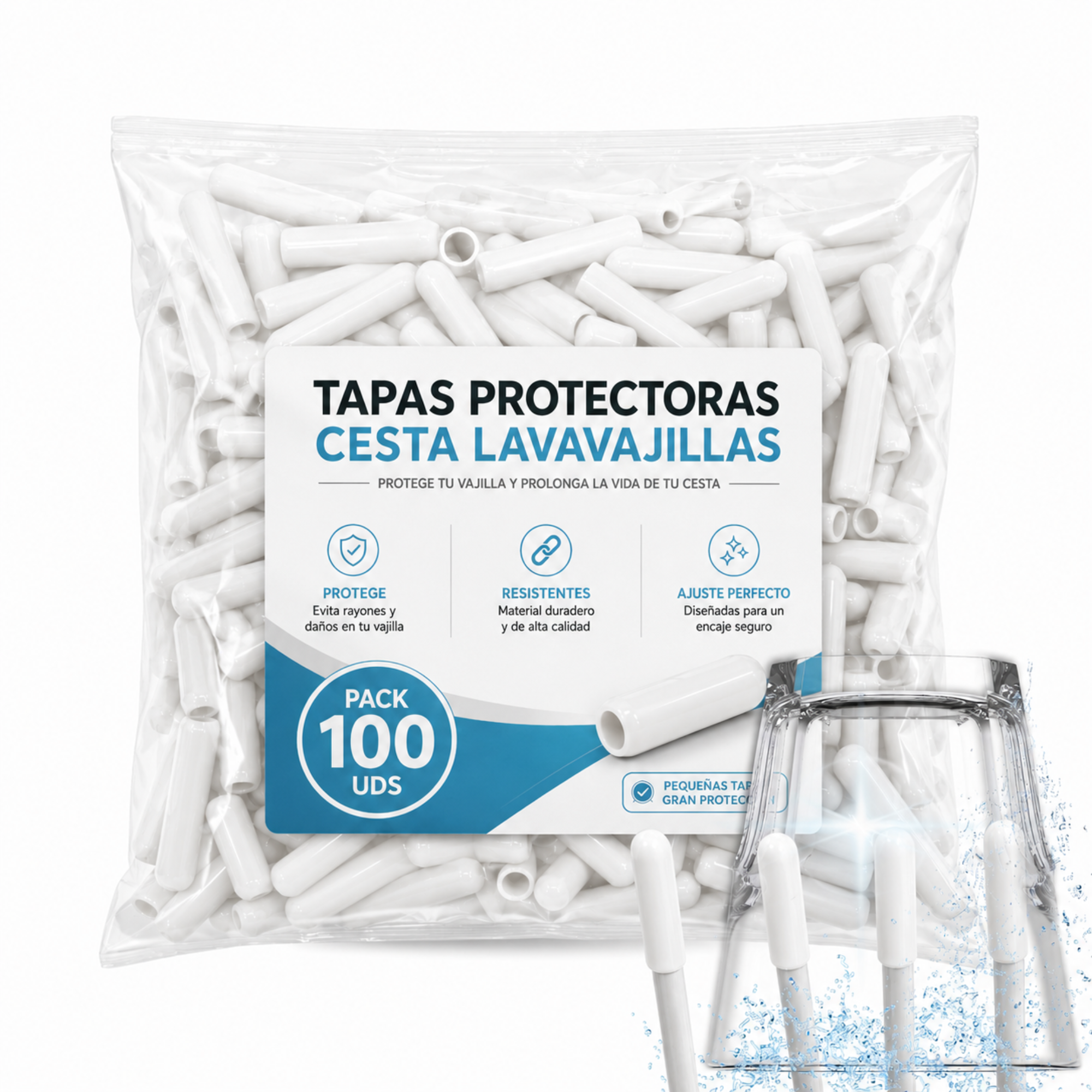 Tapas para Estante de Lavavajillas 3 mm diametro pack 100 unidades Blanco