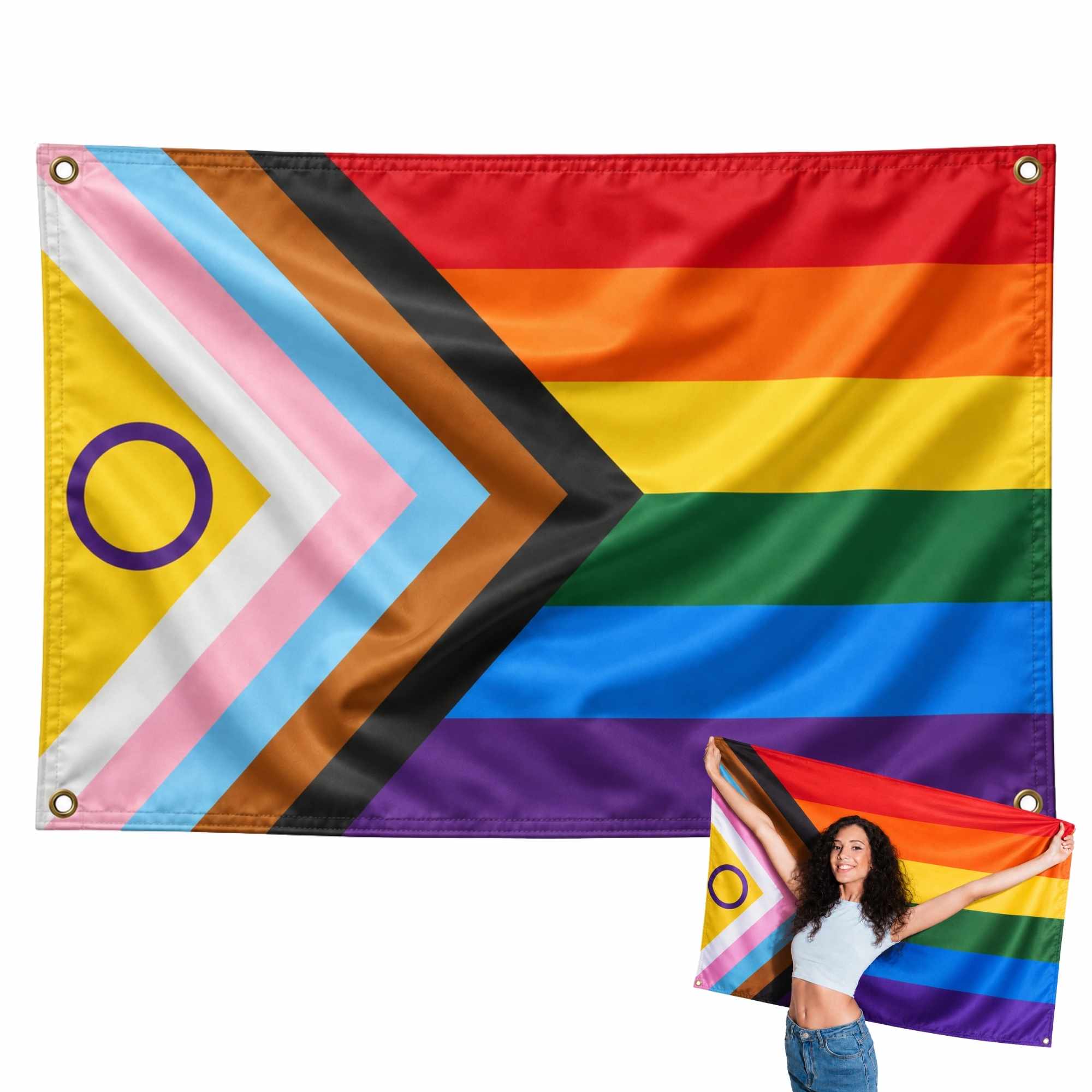 Bandera Progressive pride LGBTQ 90x150 cm con 4 ojales - imagen 1