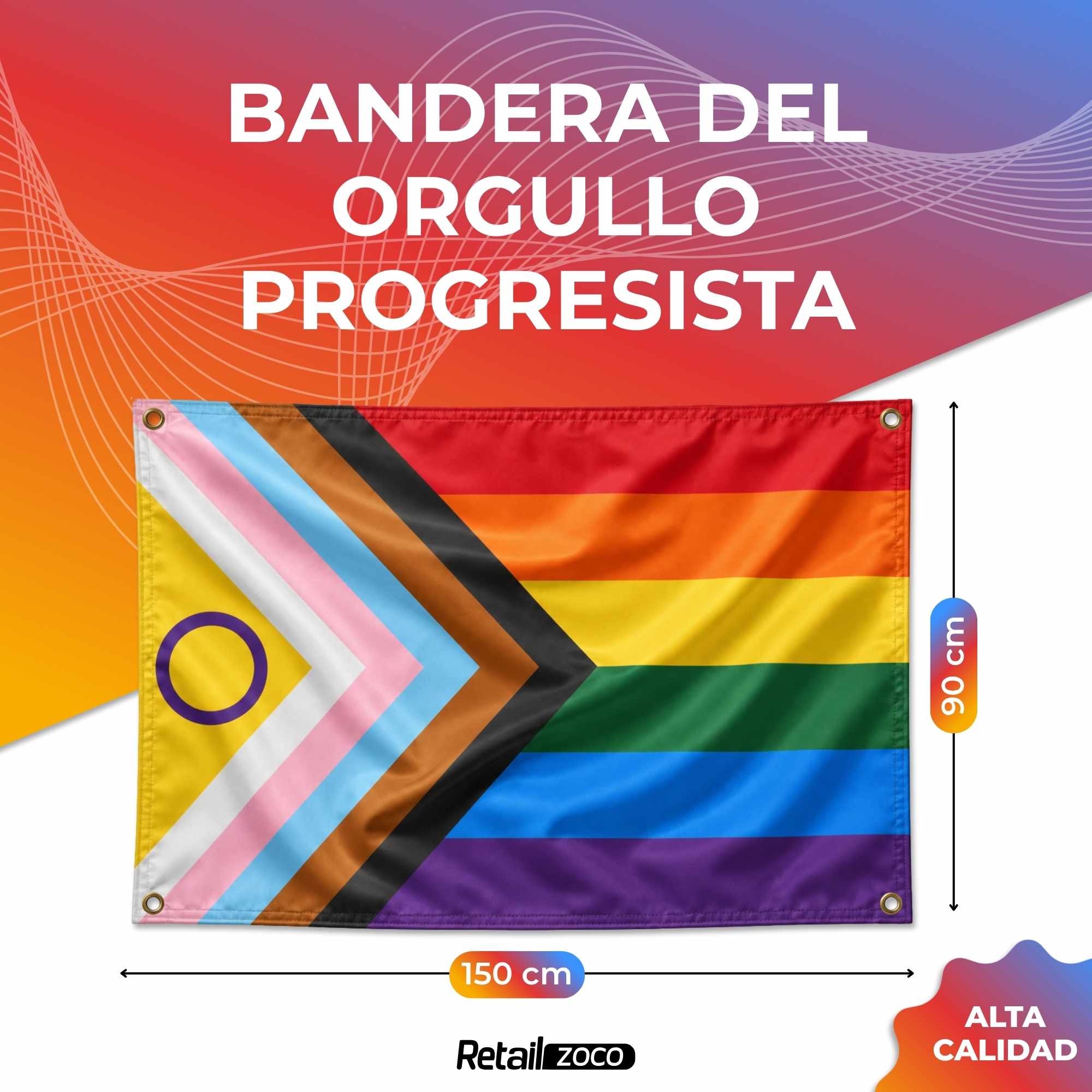 Bandera Progressive pride LGBTQ 90x150 cm con 4 ojales - imagen 2