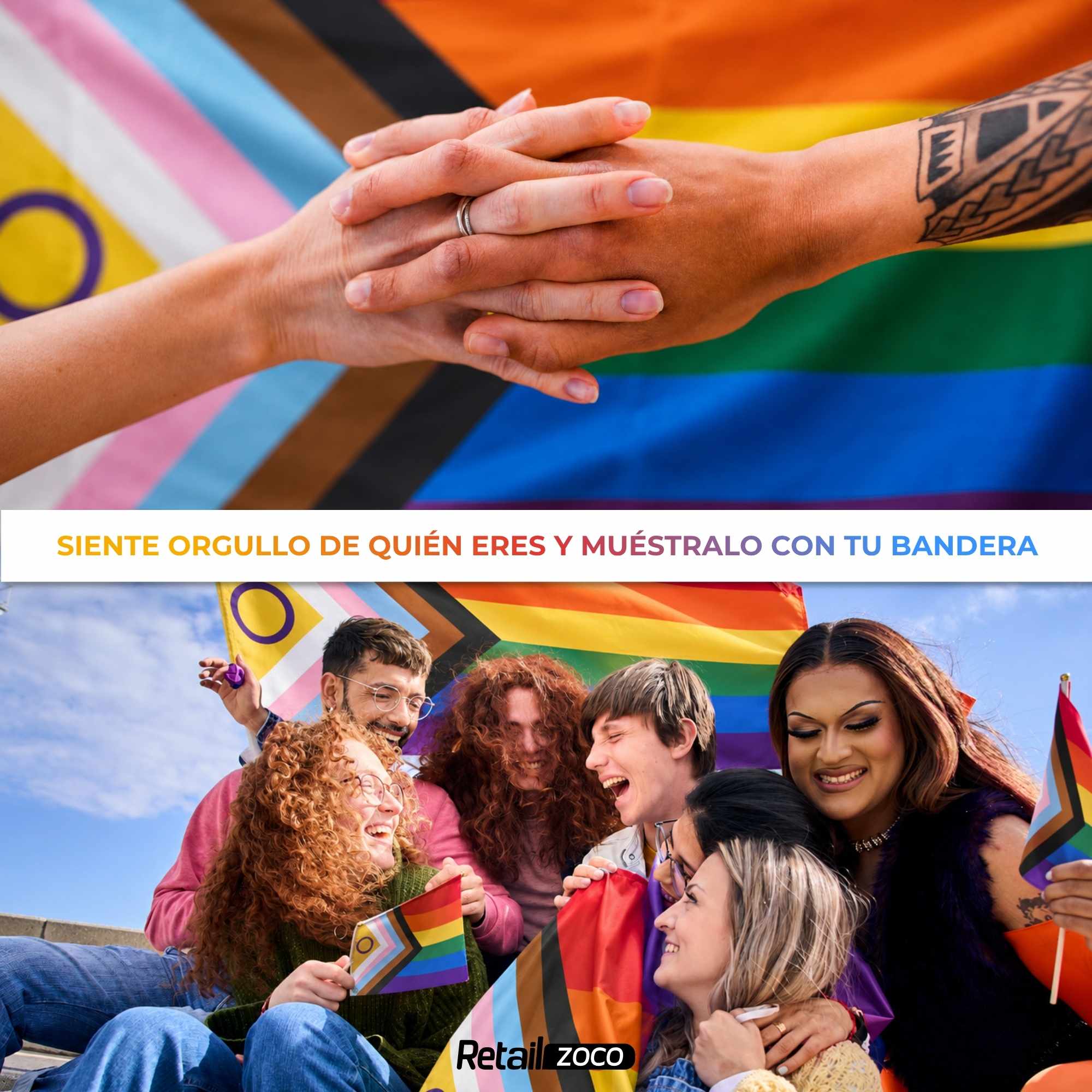 Bandera Progressive pride LGBTQ 90x150 cm con 4 ojales - imagen 3