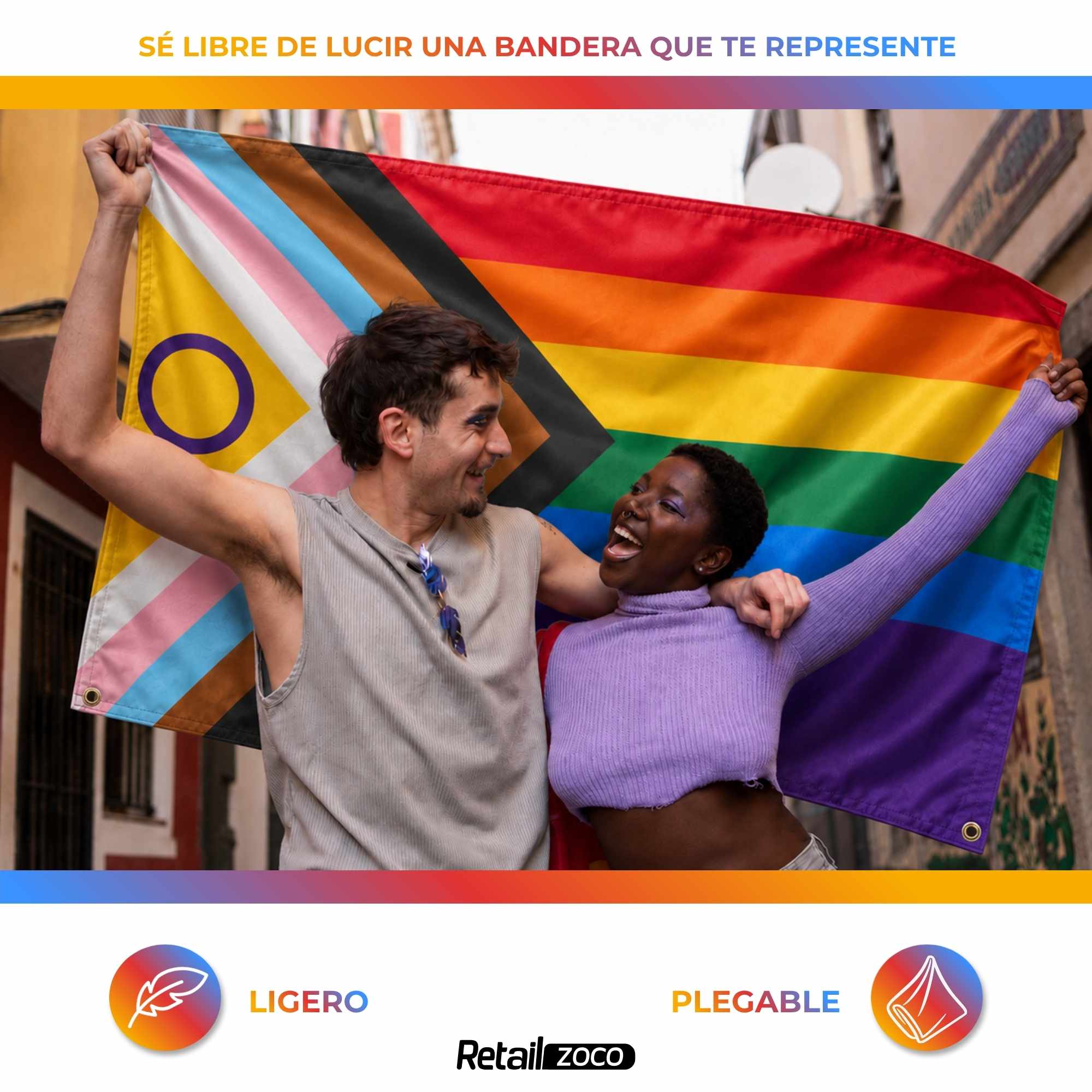 Bandera Progressive pride LGBTQ 90x150 cm con 4 ojales - imagen 6