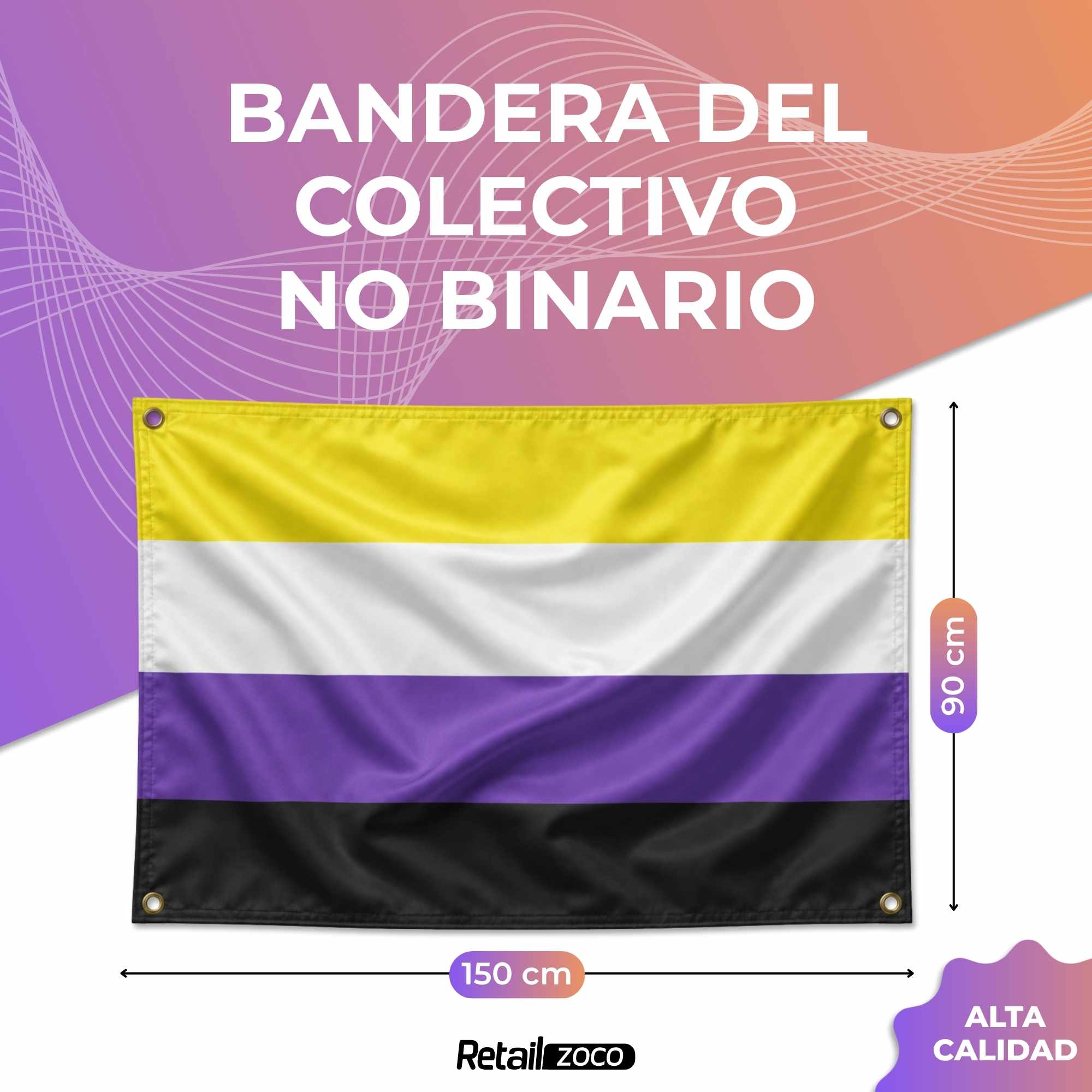Bandera No binario 90x150 cm con 4 ojales - imagen 2