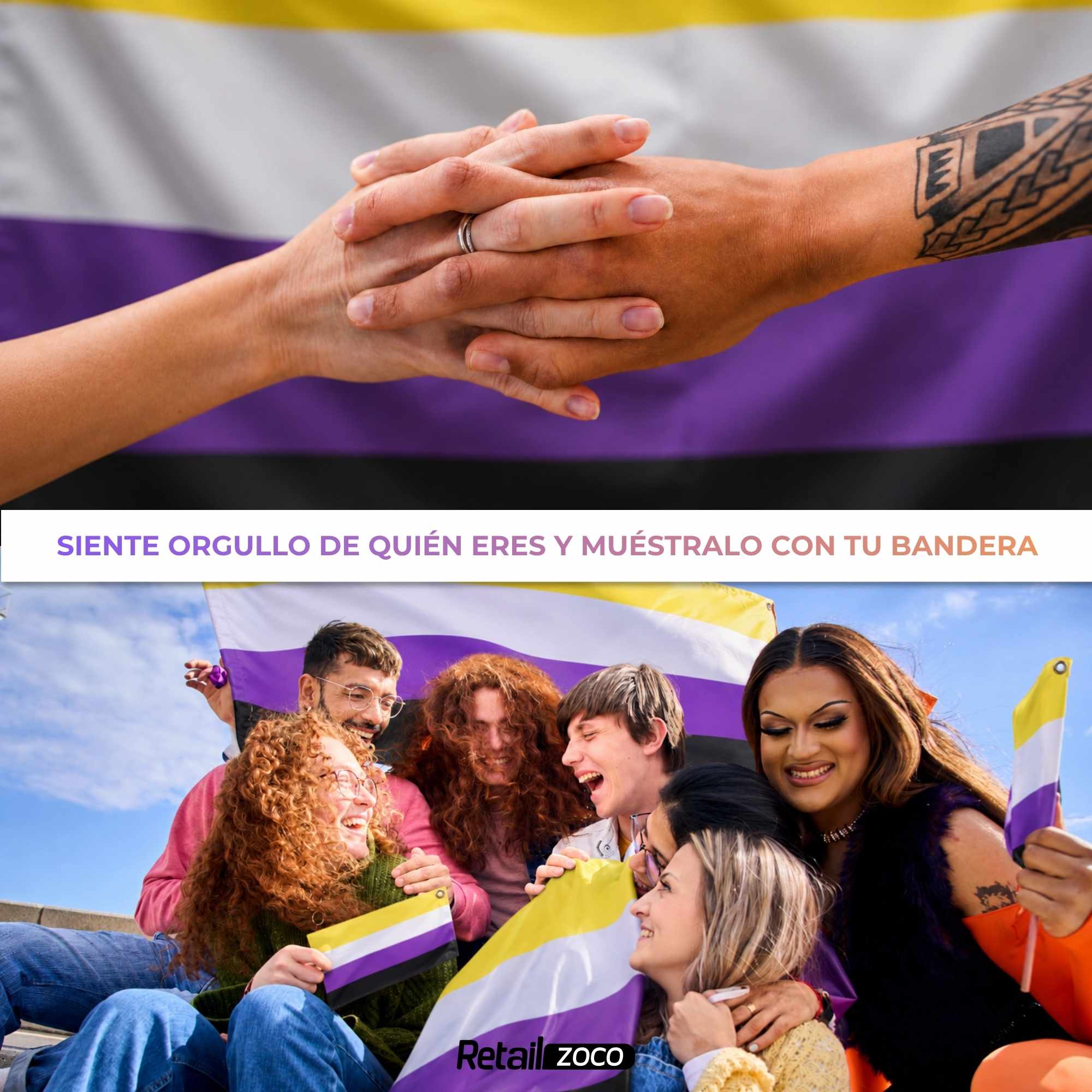 Bandera No binario 90x150 cm con 4 ojales - imagen 3