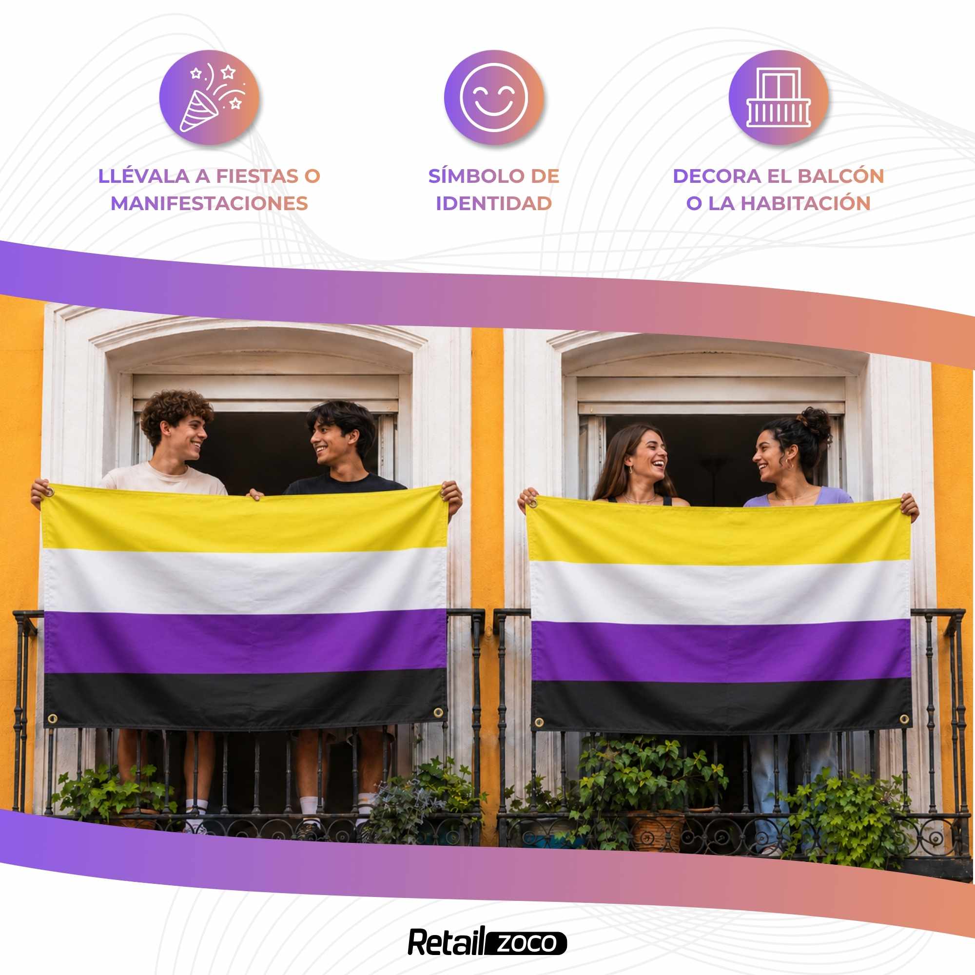 Bandera No binario 90x150 cm con 4 ojales - imagen 5
