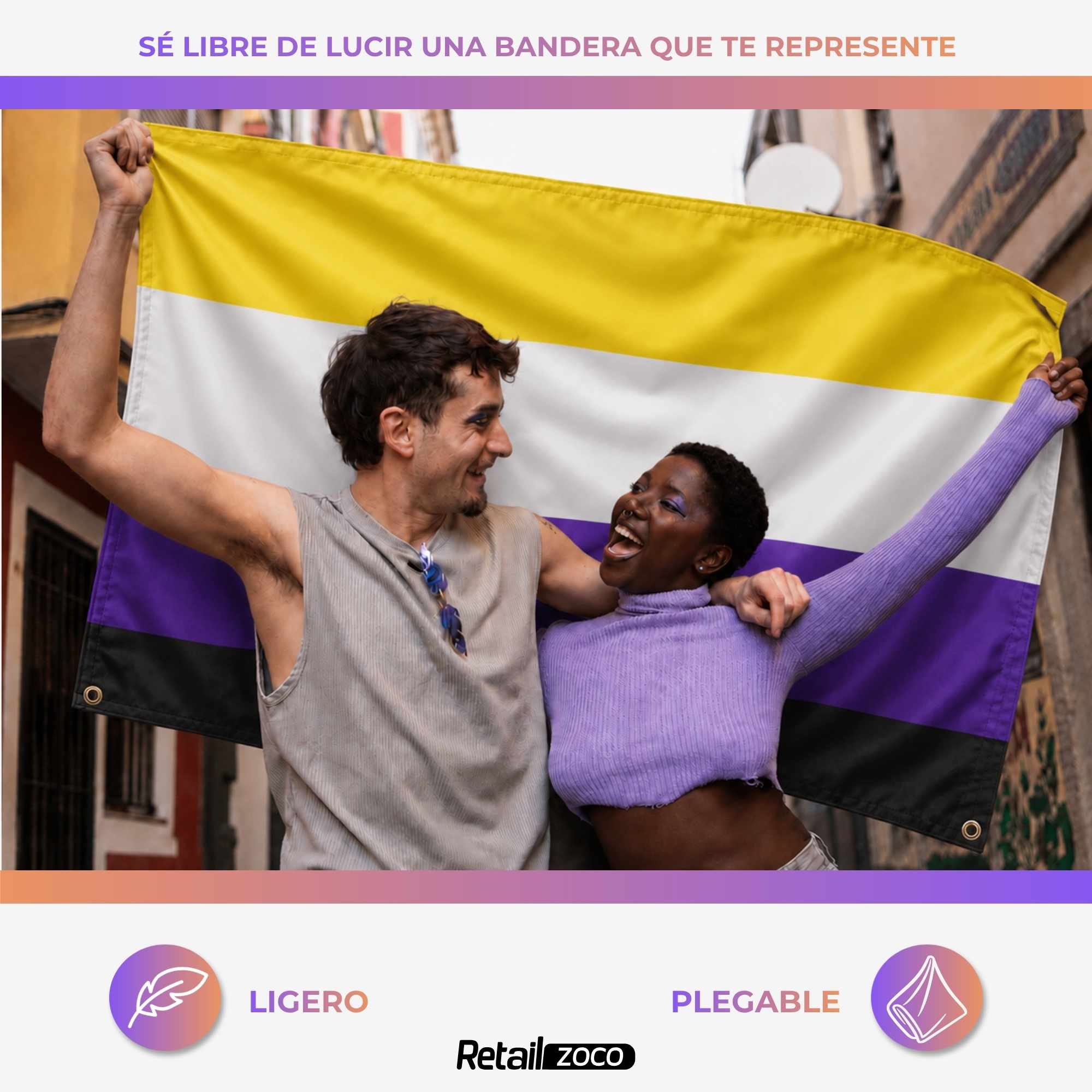 Bandera No binario 90x150 cm con 4 ojales - imagen 6