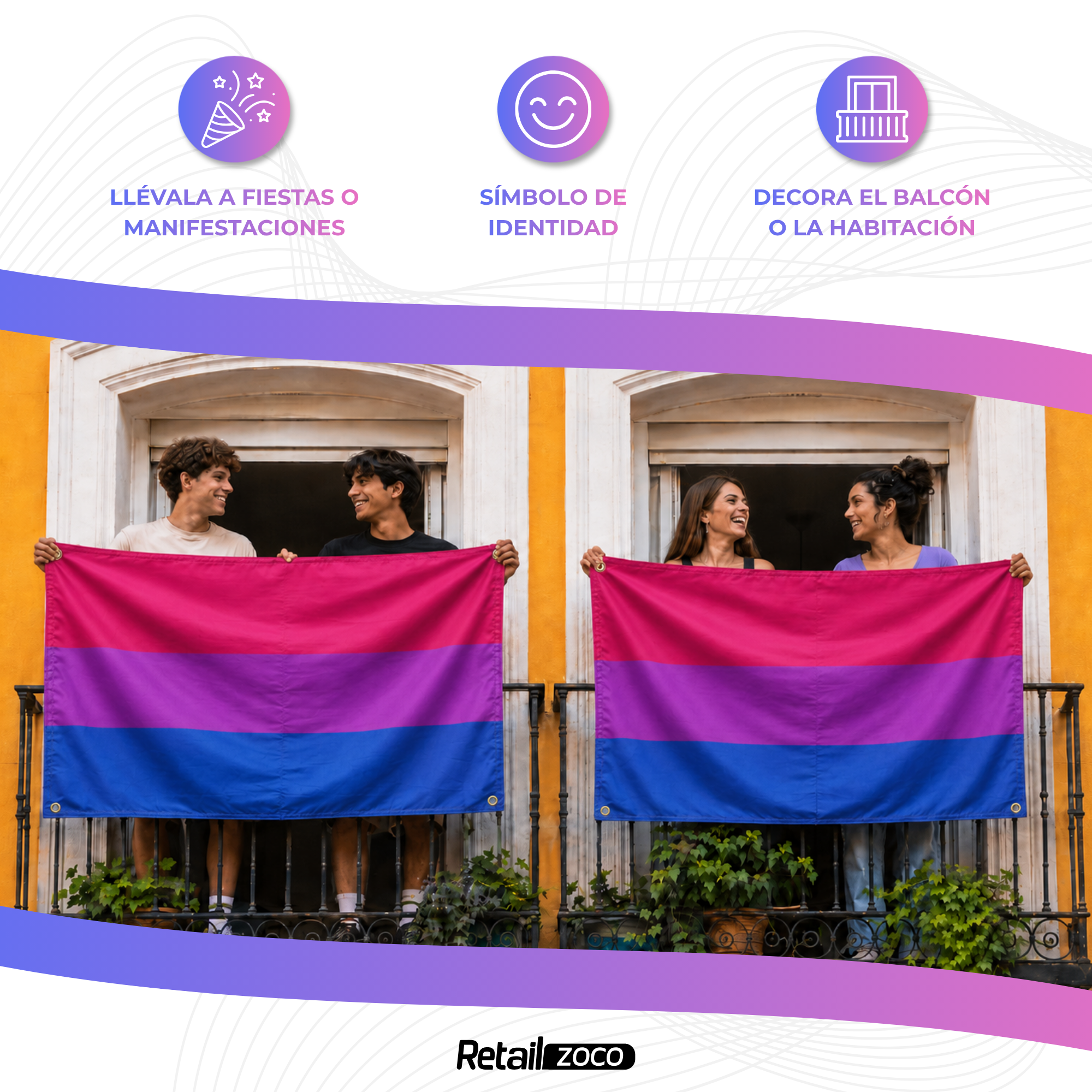 Bandera Bisexual 90x150 cm con 4 ojales - imagen 5