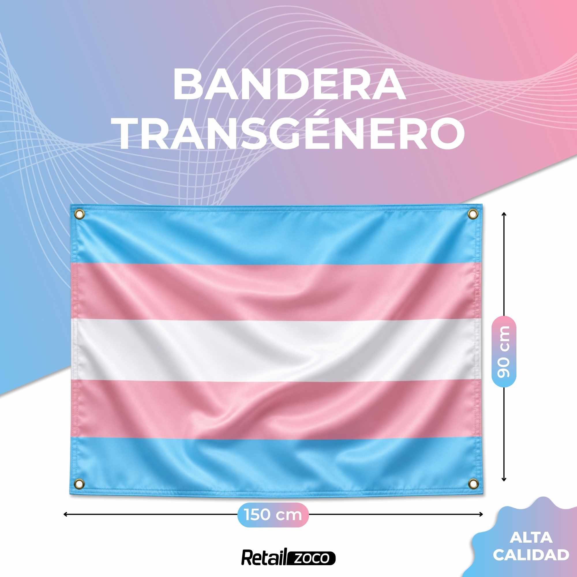 Bandera Transgénero 90x150 cm con 4 ojales - imagen 2