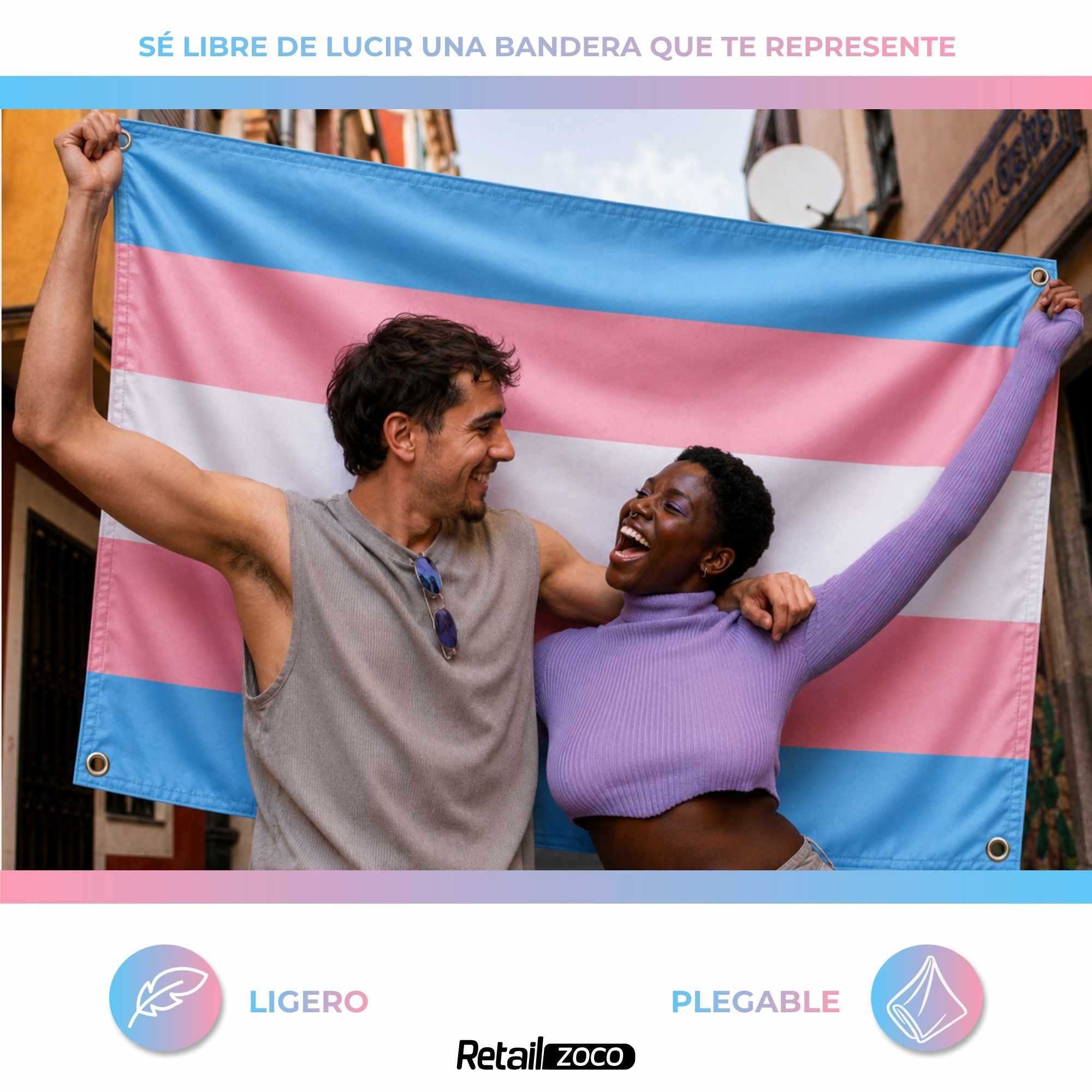 Bandera Transgénero 90x150 cm con 4 ojales - imagen 6