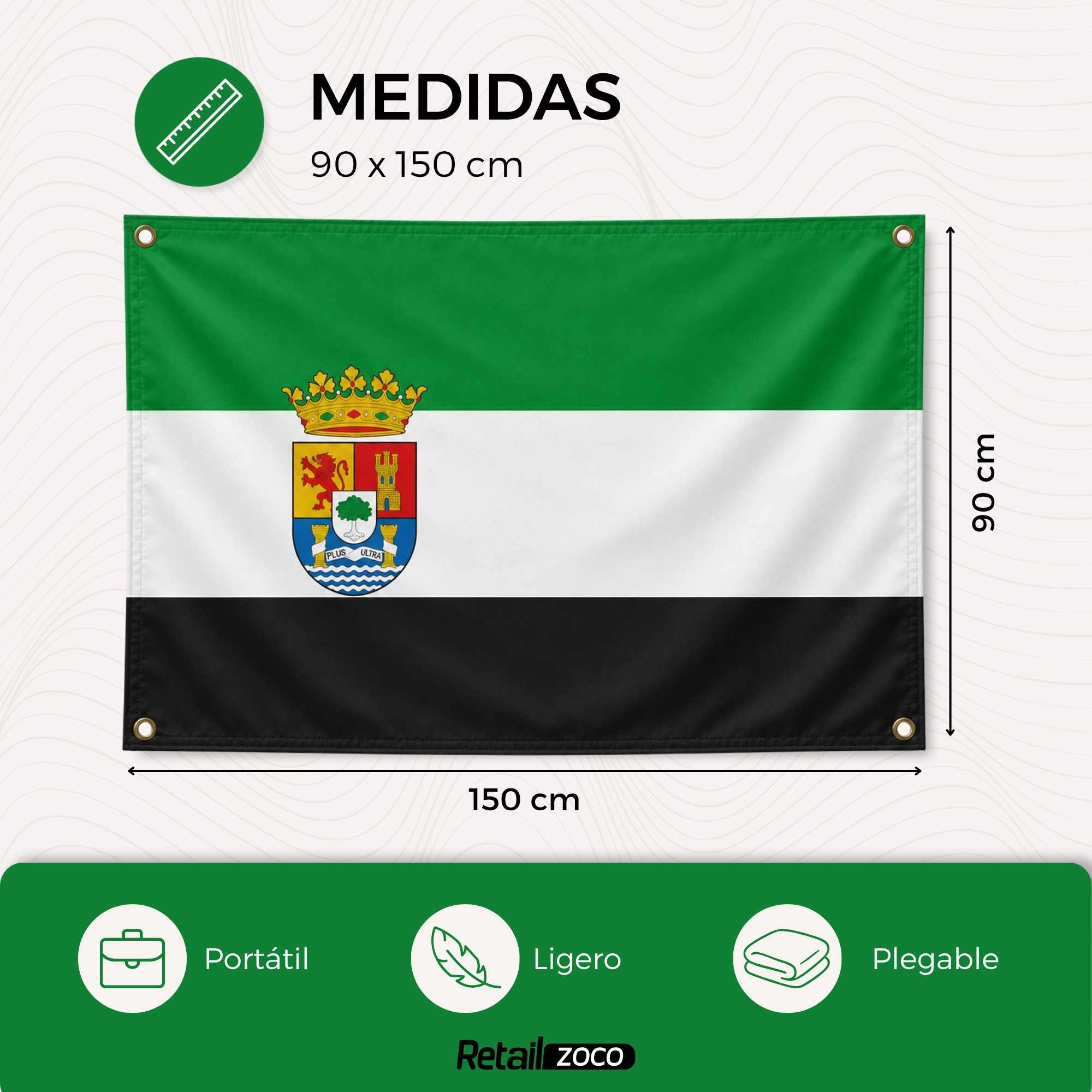 Bandera Extremadura 90x150 cm con 4 ojales - imagen 2