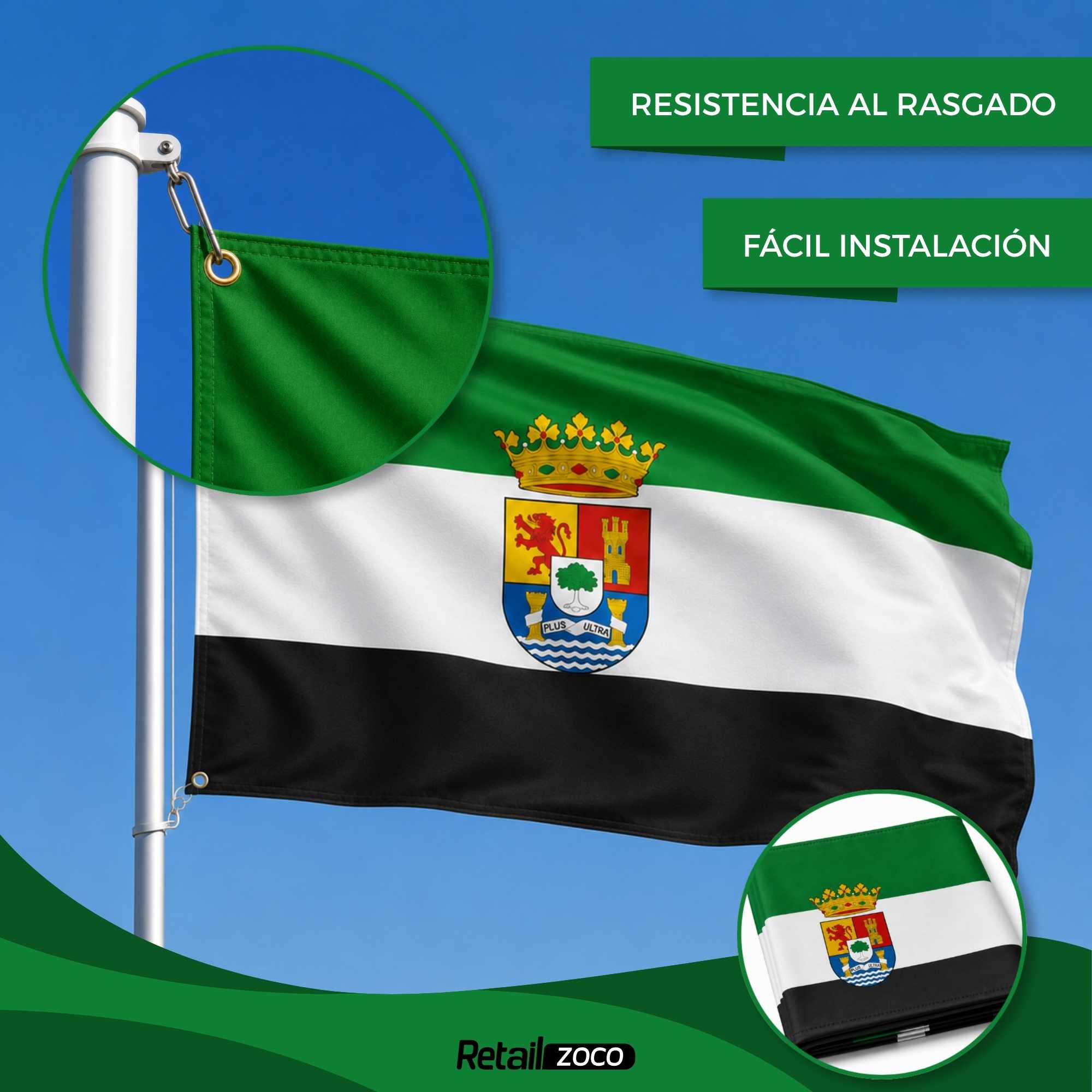 Bandera Extremadura 90x150 cm con 4 ojales - imagen 6