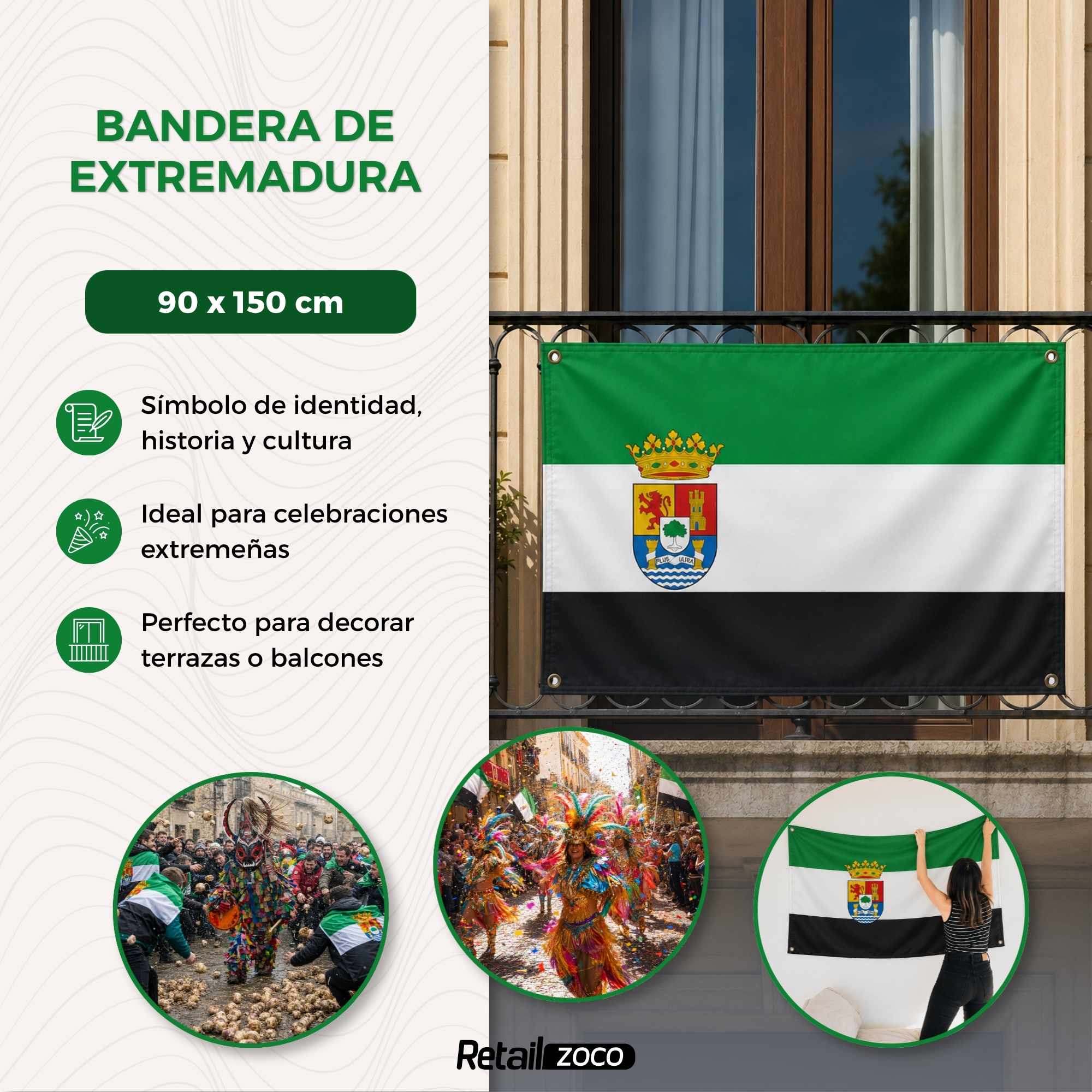 Bandera Extremadura 90x150 cm con 4 ojales - imagen 4