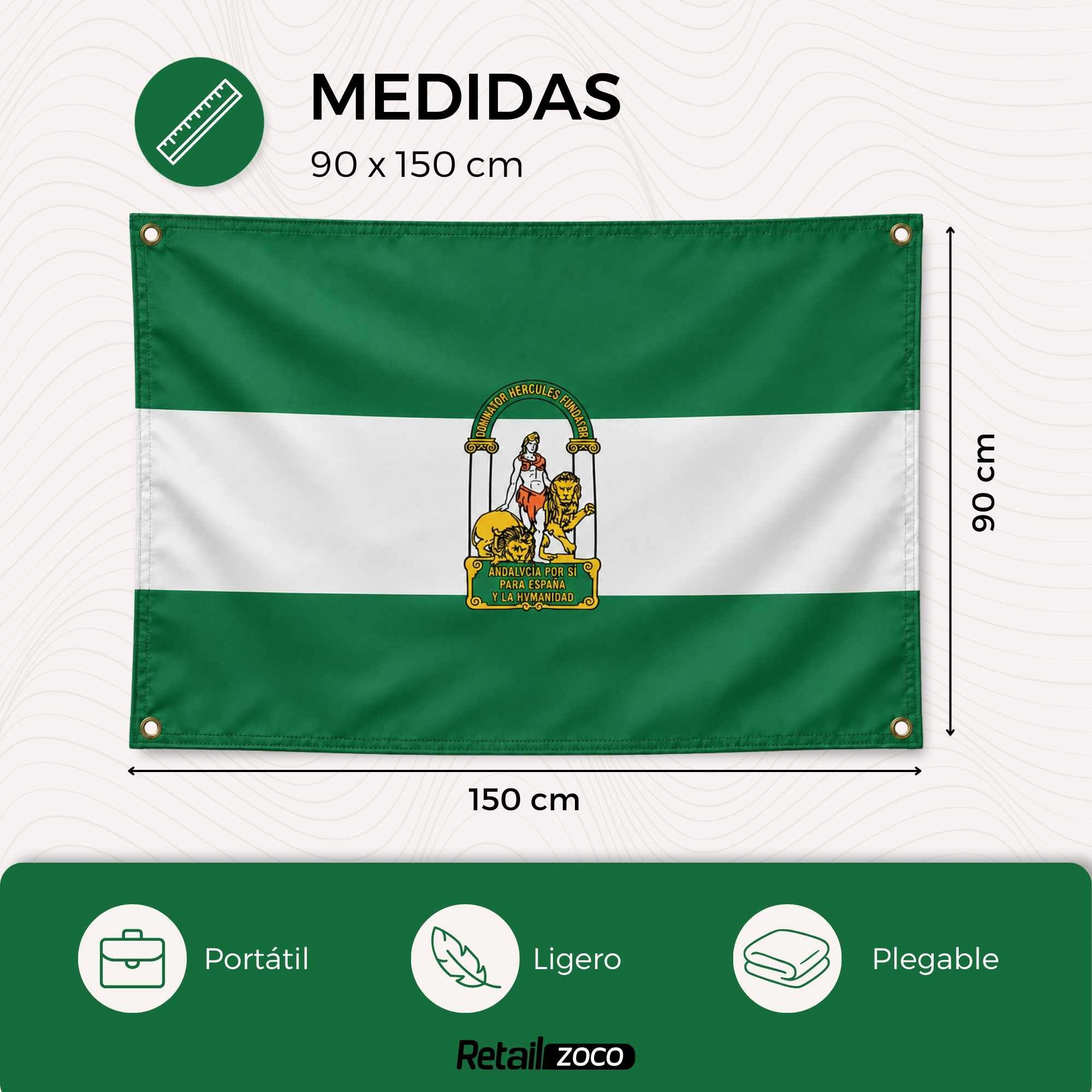 Bandera Andalucia 90x150 cm con 4 ojales - imagen 2