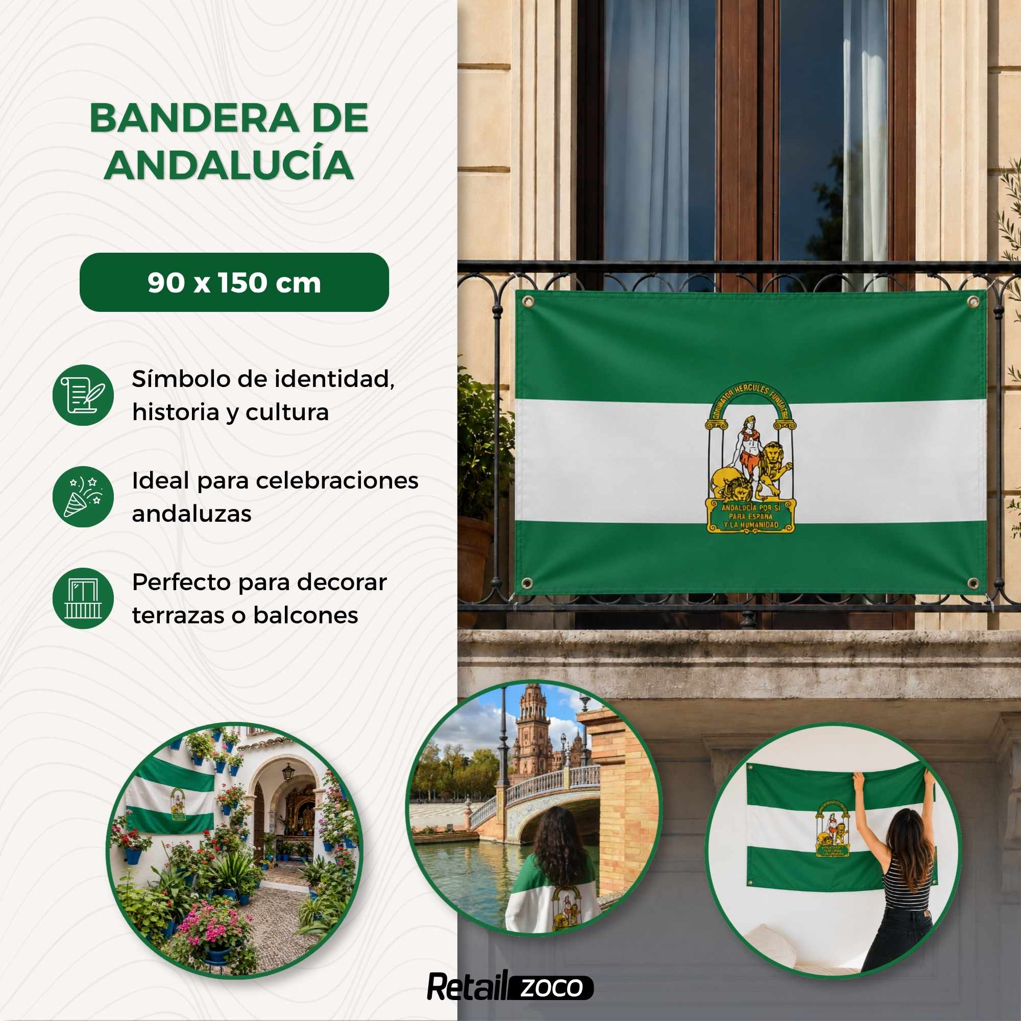 Bandera Andalucia 90x150 cm con 4 ojales - imagen 4