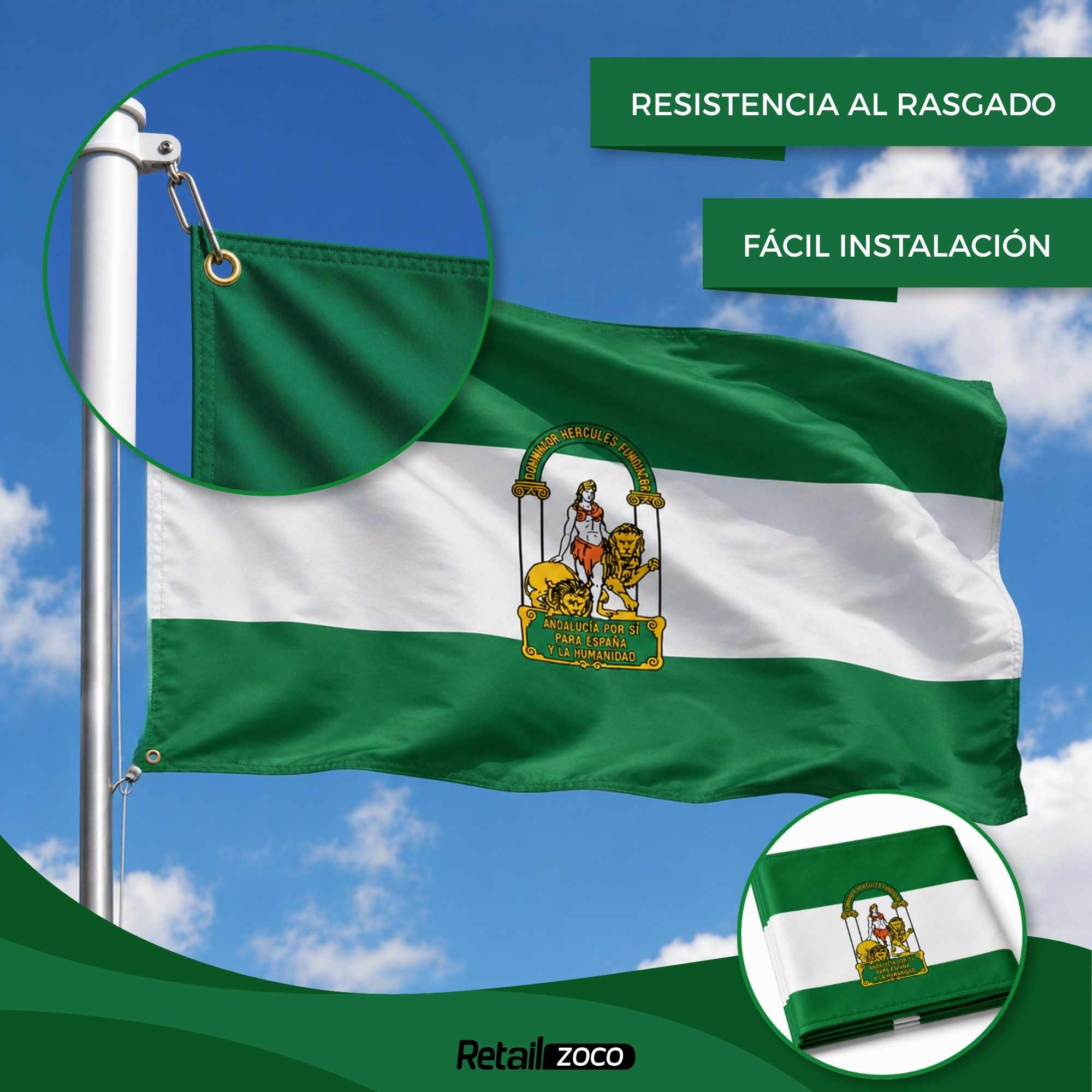 Bandera Andalucia 90x150 cm con 4 ojales - imagen 6
