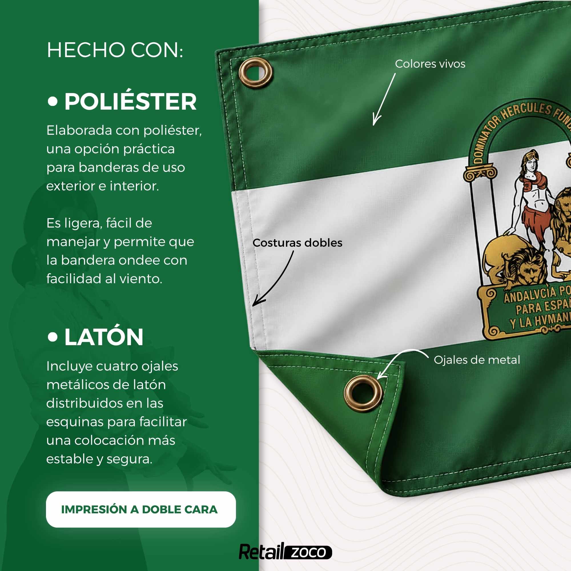 Bandera Andalucia 90x150 cm con 4 ojales - imagen 5