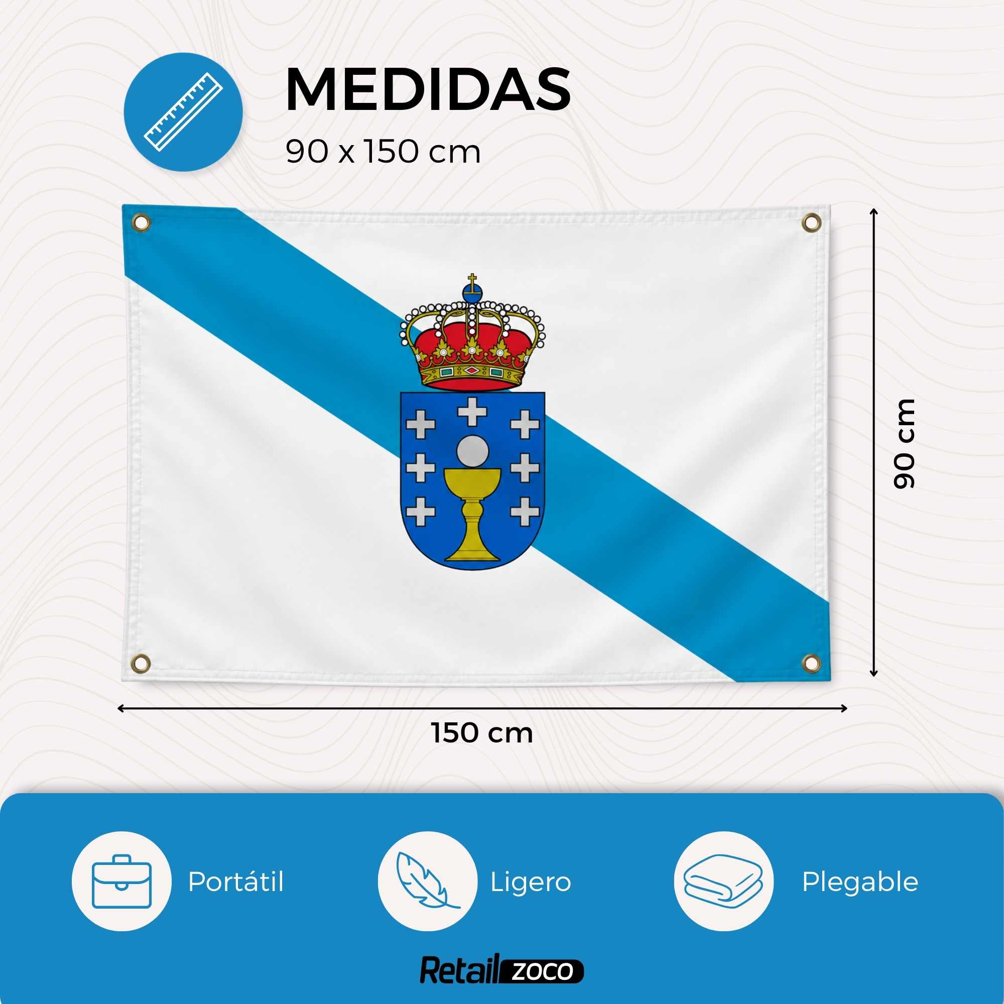 Bandera Comunidad de Galicia 90x150 cm con 4 ojales - imagen 2