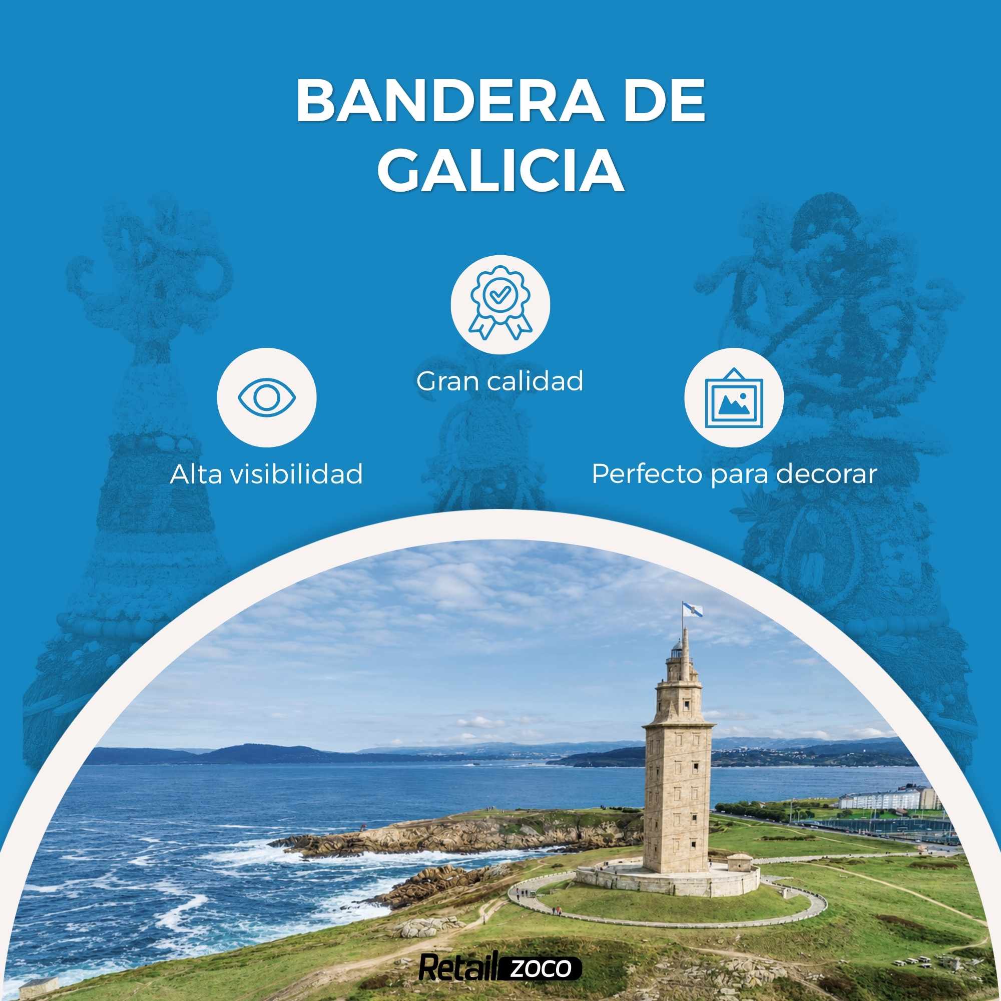Bandera Comunidad de Galicia 90x150 cm con 4 ojales - imagen 3