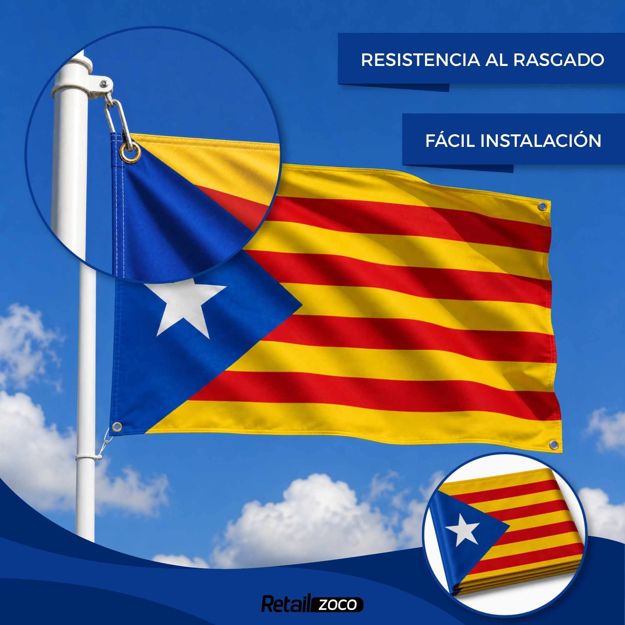 Bandera Comunidad de Cataluña 90x150 cm con 4 ojales - imagen 6