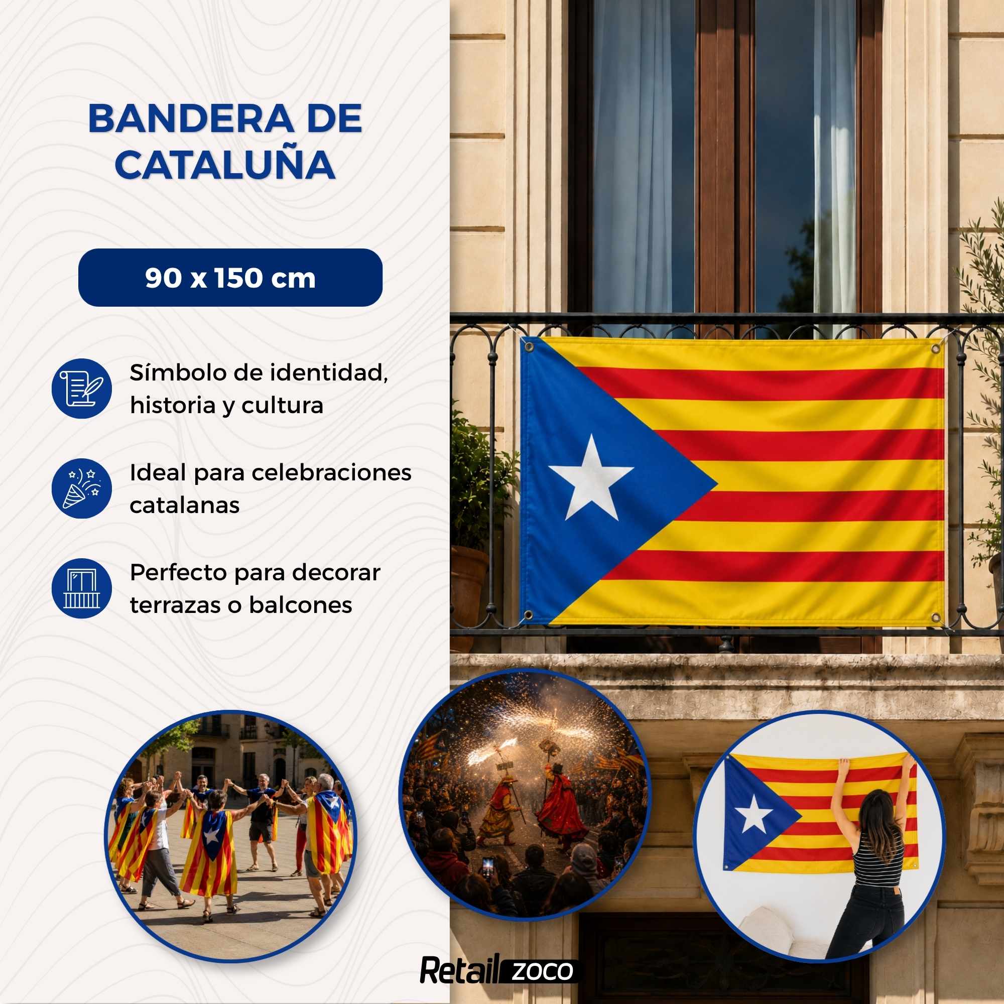 Bandera Comunidad de Cataluña 90x150 cm con 4 ojales - imagen 4