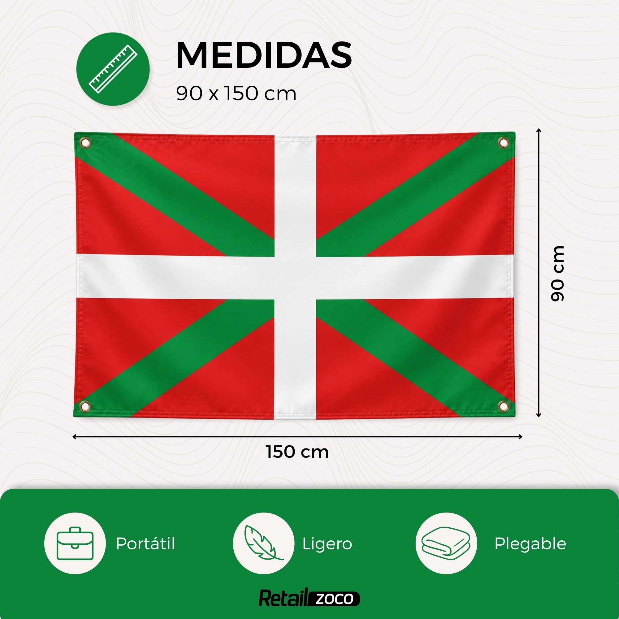 Bandera Pais Vasco 90x150 cm con 4 ojales - imagen 2
