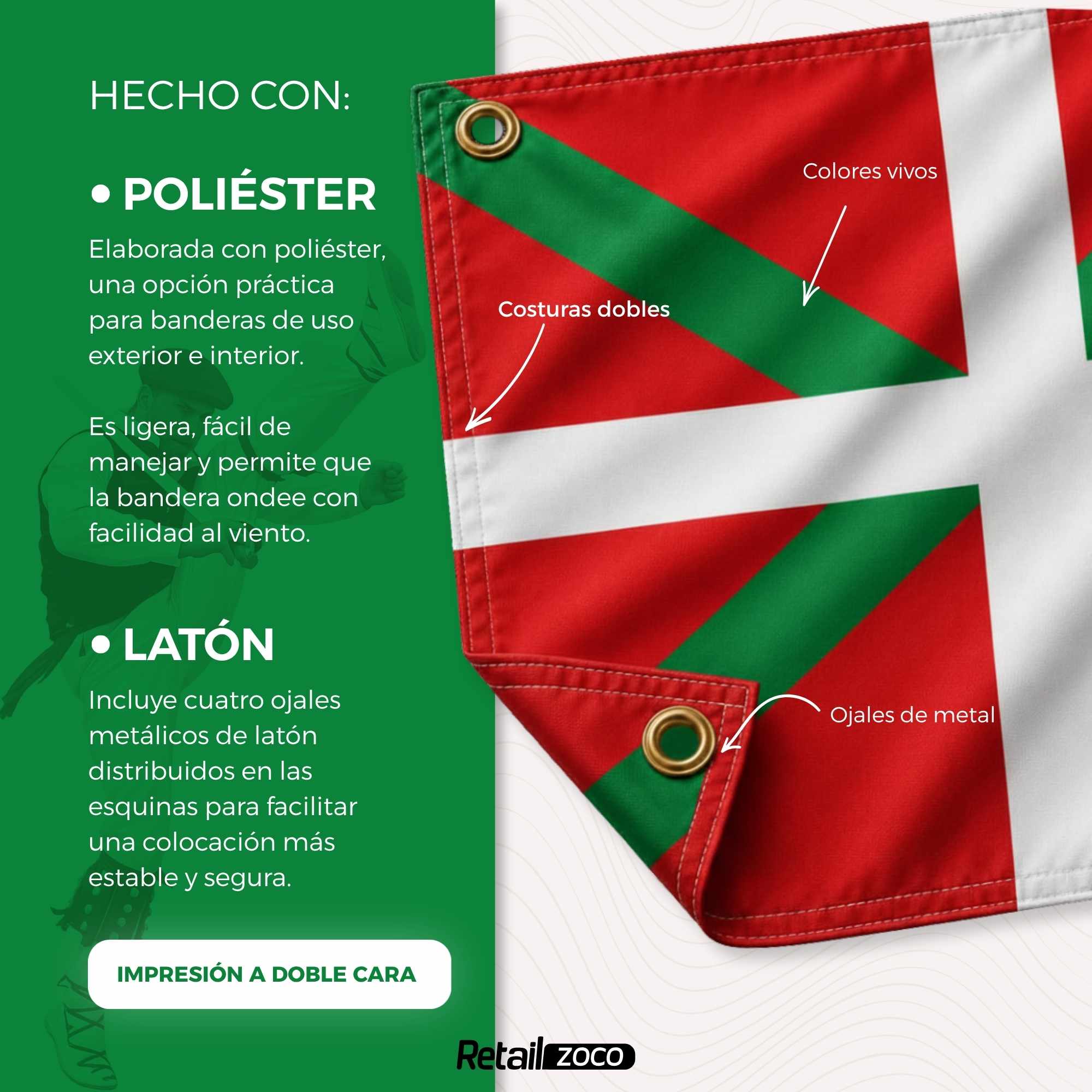 Bandera Pais Vasco 90x150 cm con 4 ojales - imagen 5