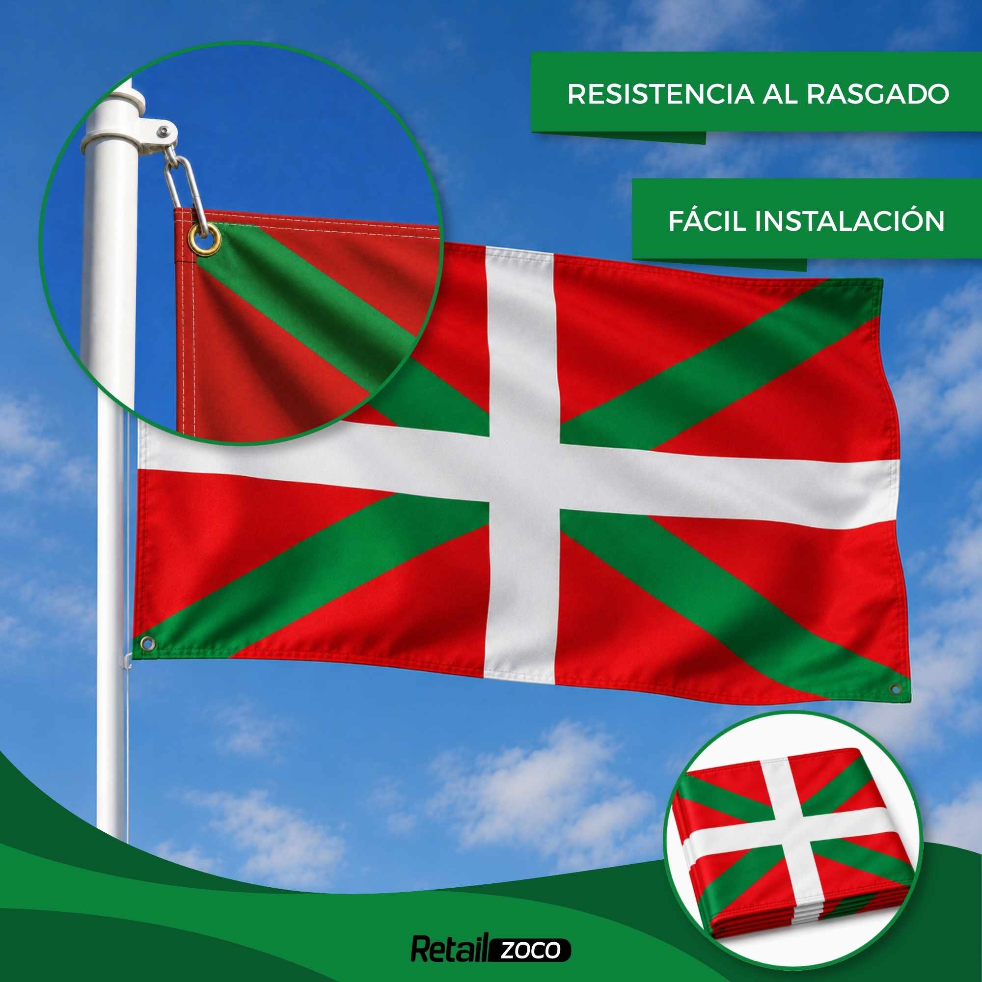Bandera Pais Vasco 90x150 cm con 4 ojales - imagen 6