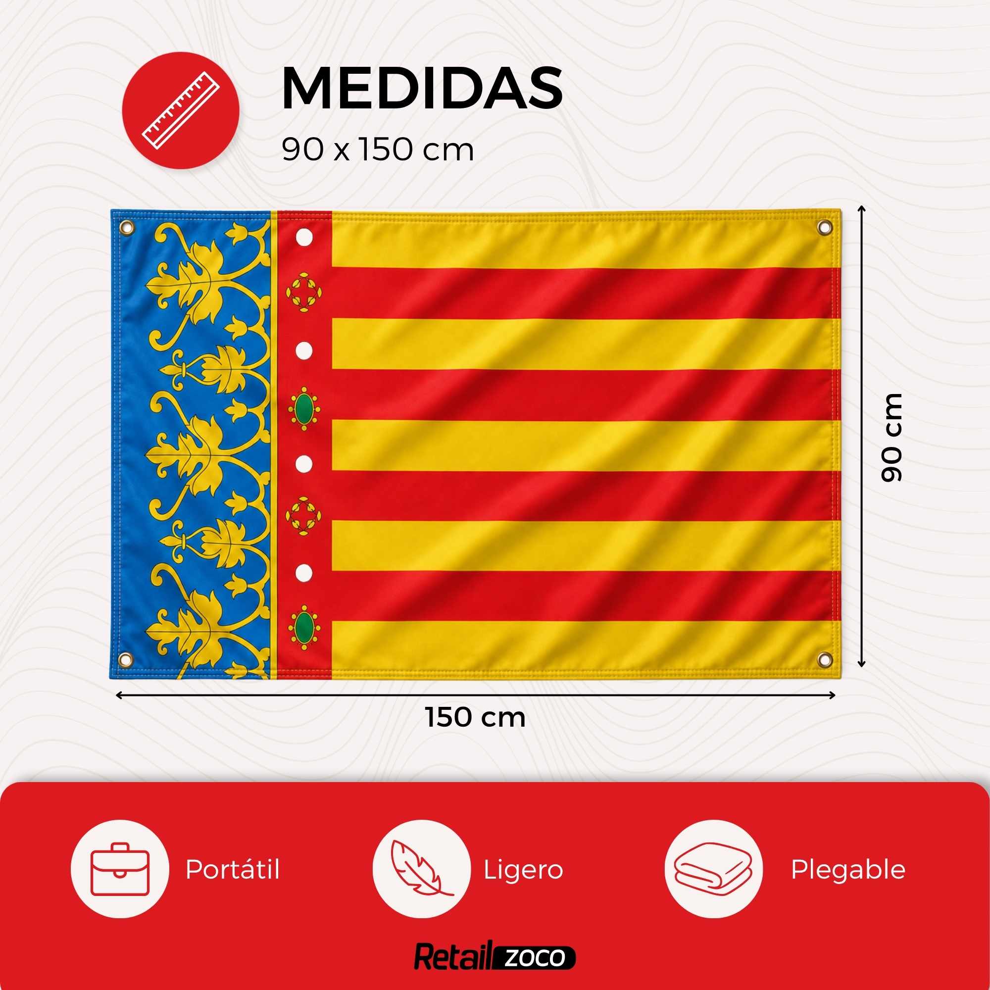 Bandera Comunidad Valenciana 90x150 cm con 4 ojales - imagen 2
