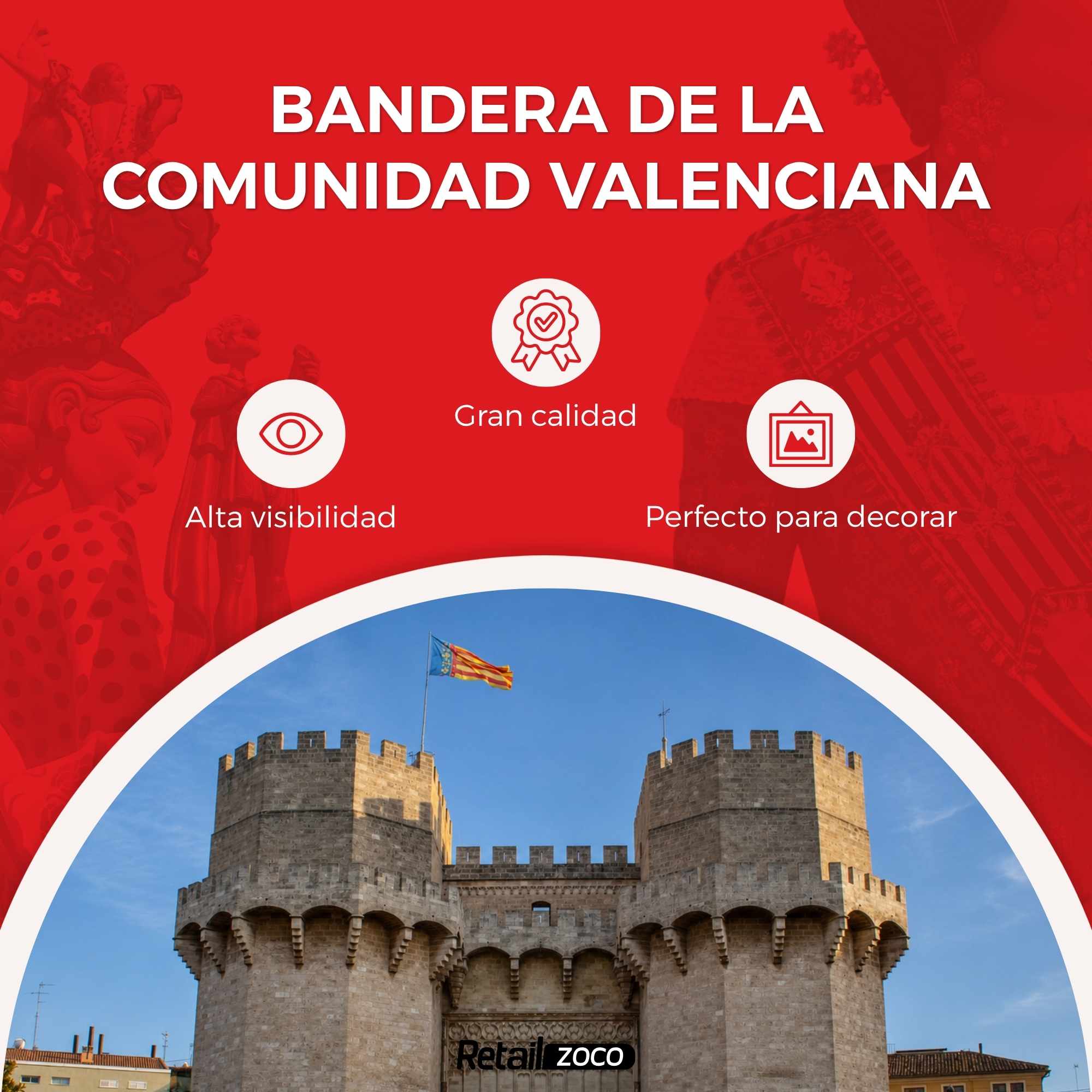 Bandera Comunidad Valenciana 90x150 cm con 4 ojales - imagen 3