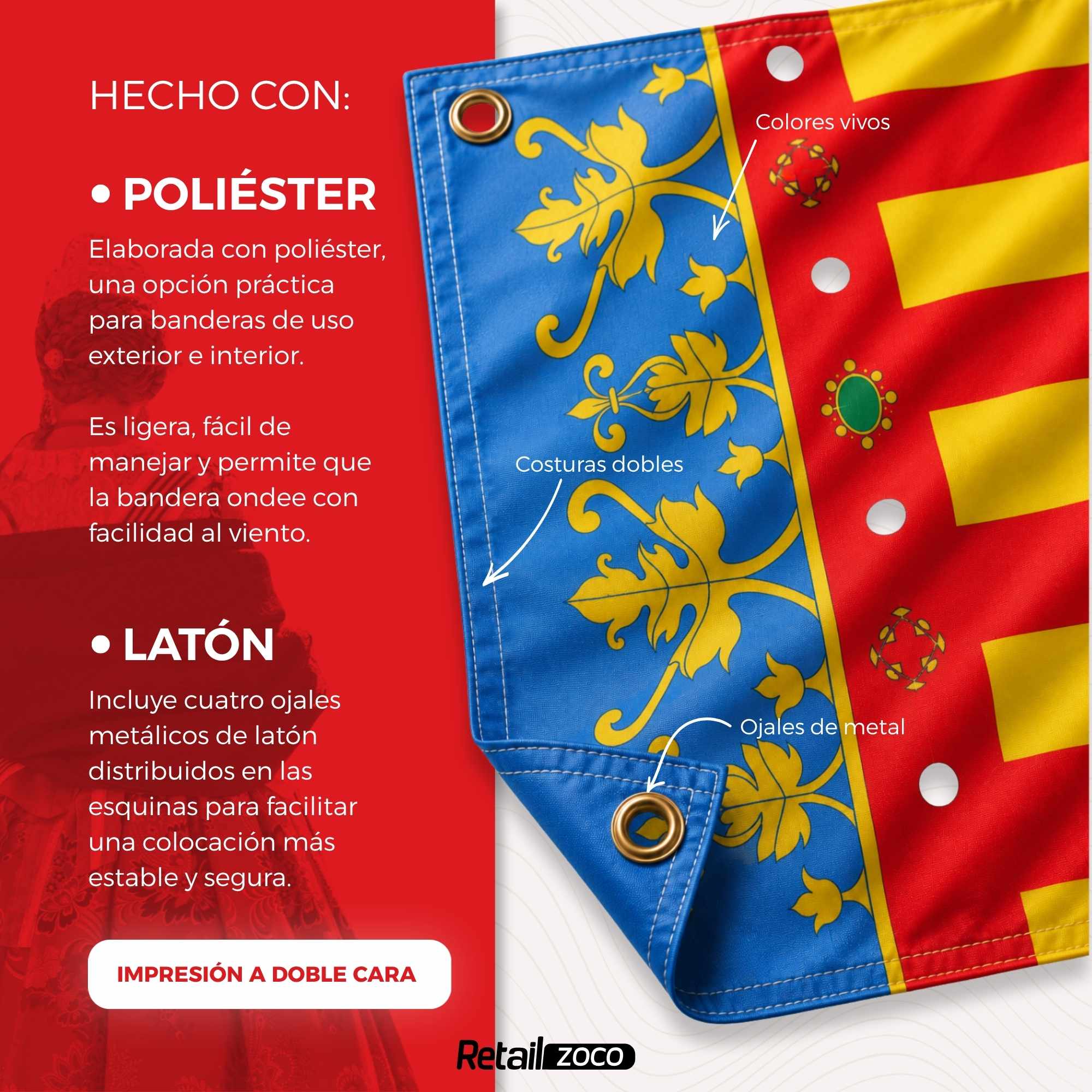 Bandera Comunidad Valenciana 90x150 cm con 4 ojales - imagen 5