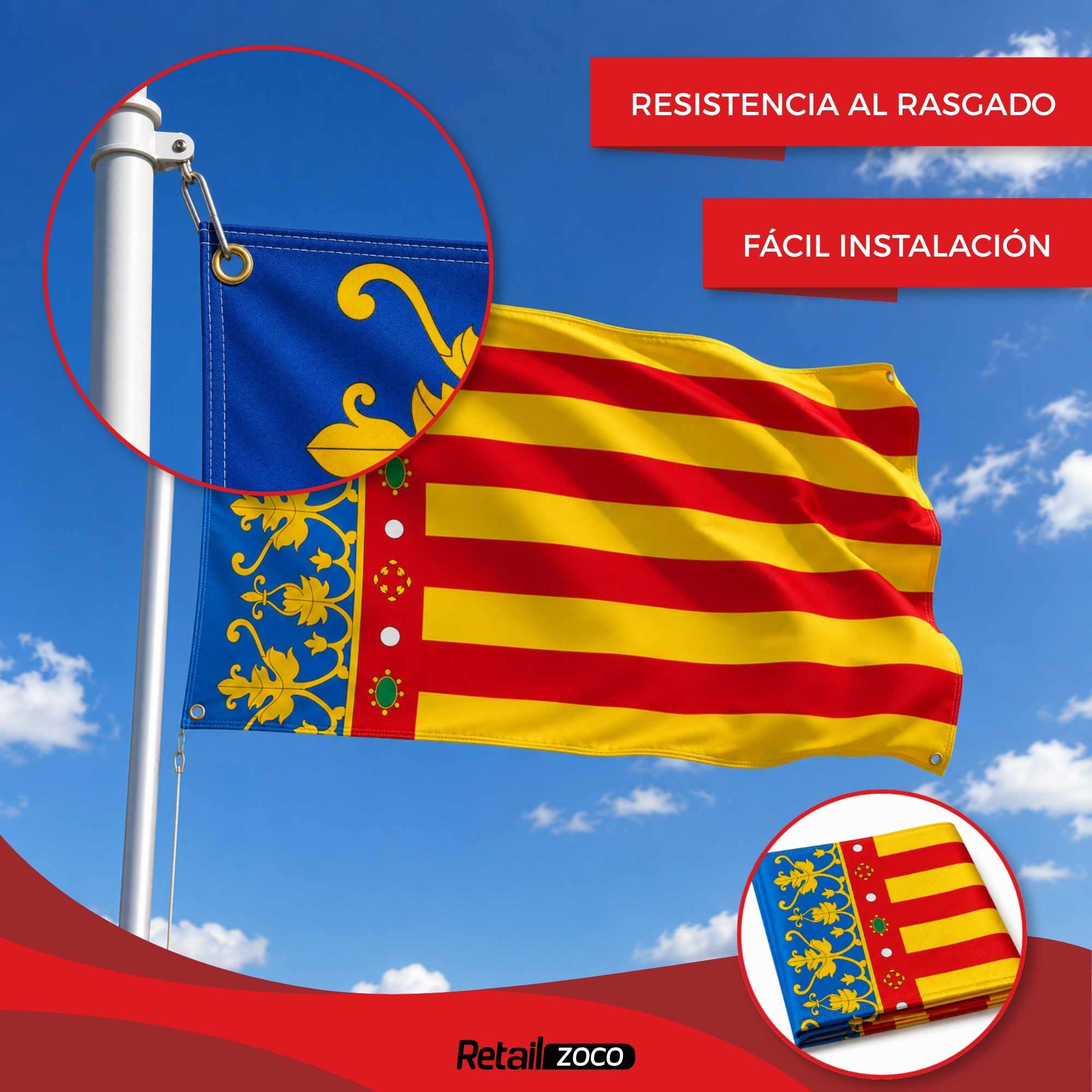 Bandera Comunidad Valenciana 90x150 cm con 4 ojales - imagen 6