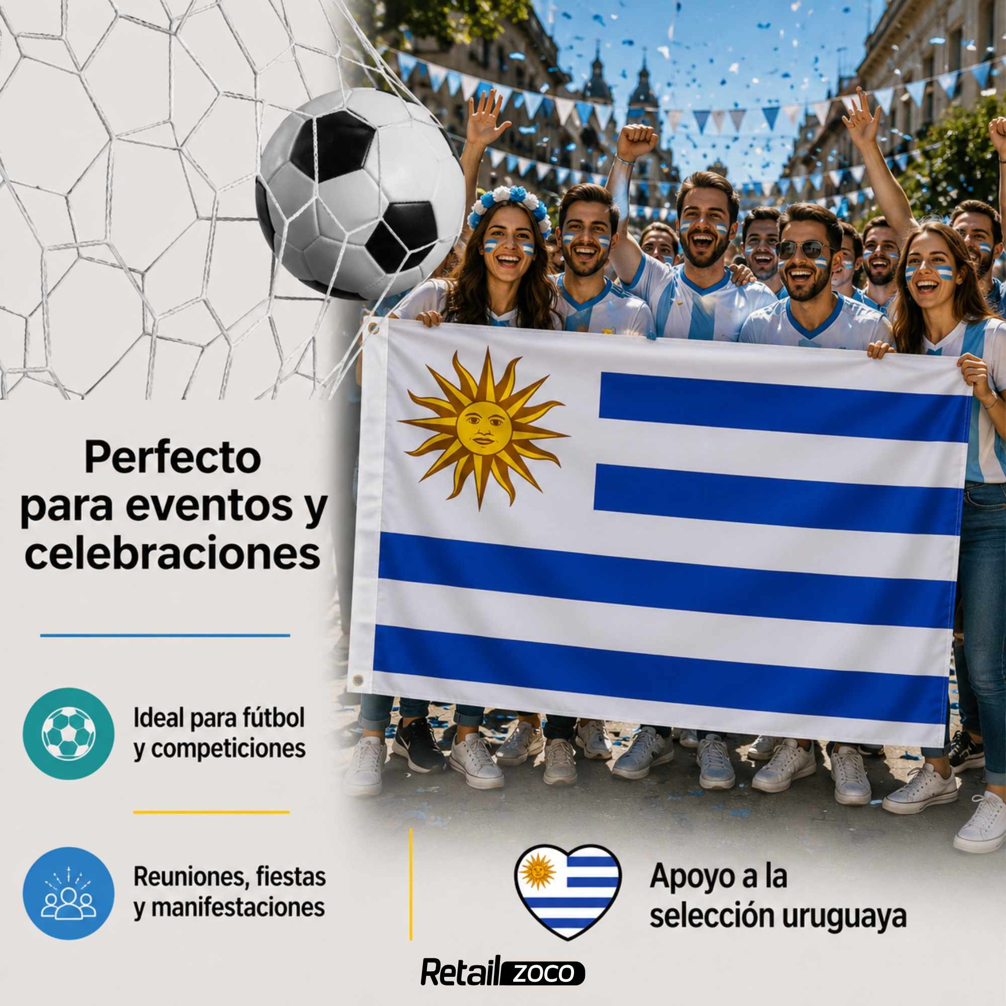 Bandera Uruguay 90x150 cm con 2 ojales - imagen 4