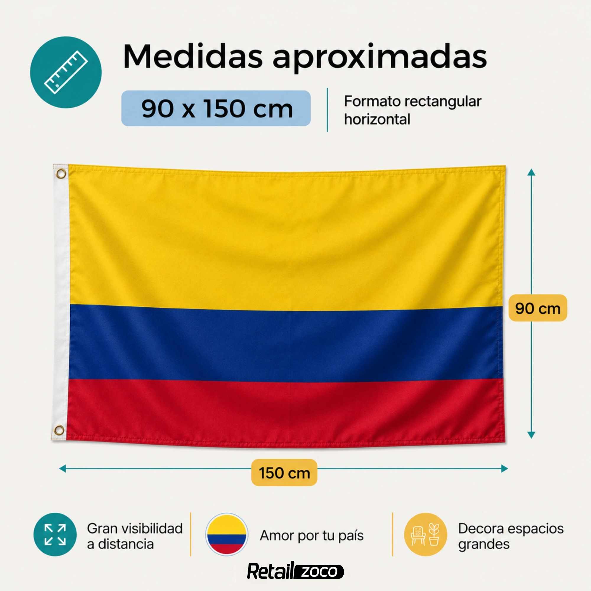 Bandera Colombia 90x150 cm con 2 ojales - imagen 2
