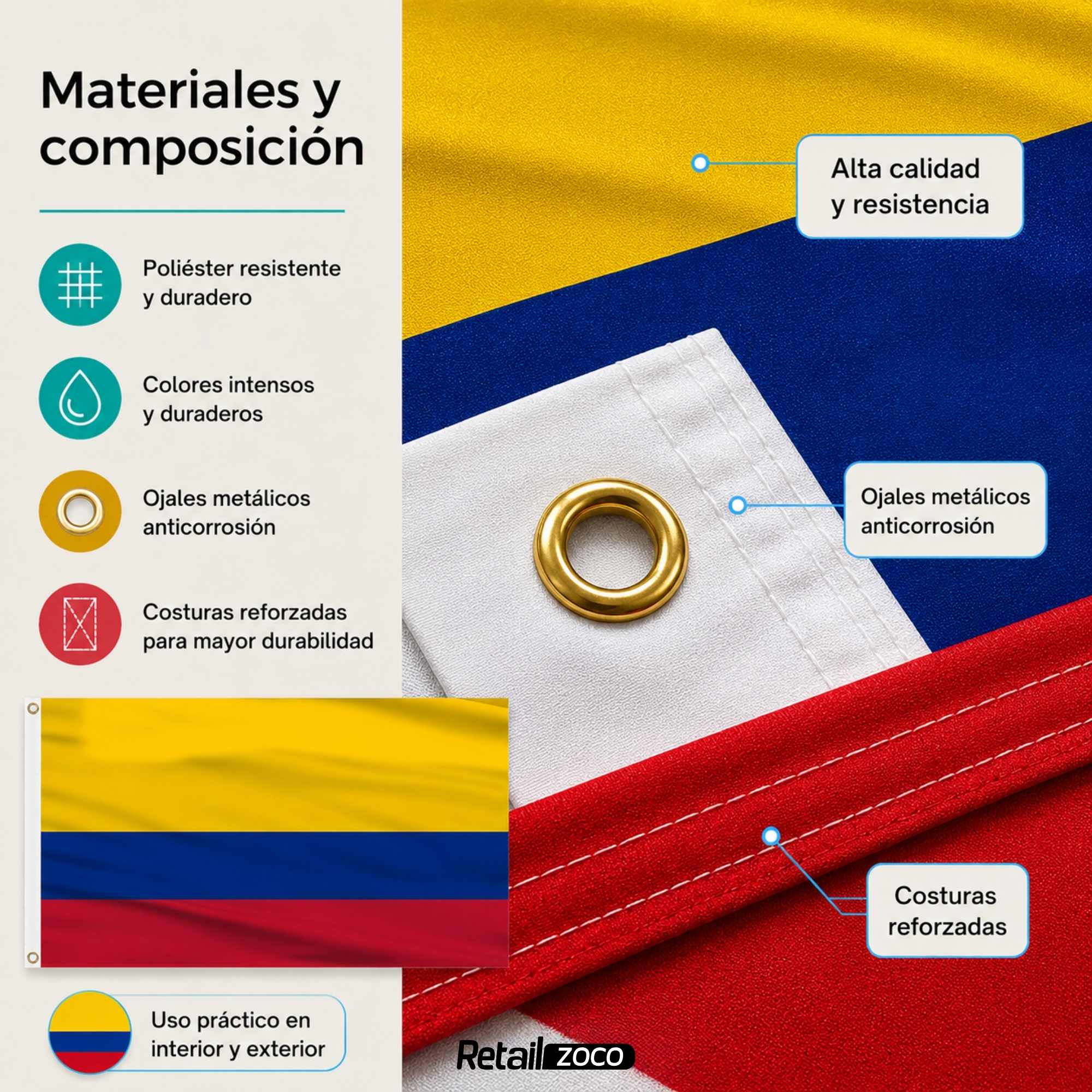 Bandera Colombia 90x150 cm con 2 ojales - imagen 5