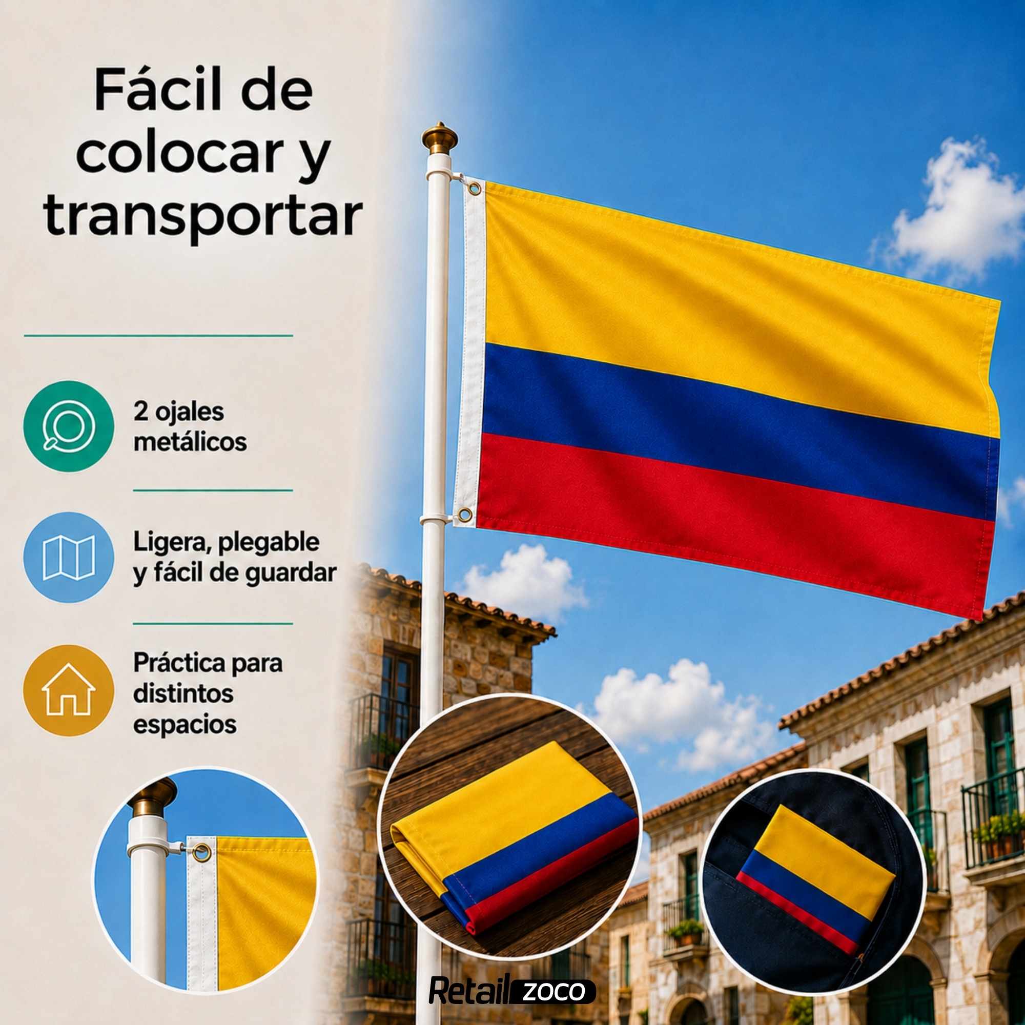 Bandera Colombia 90x150 cm con 2 ojales - imagen 6