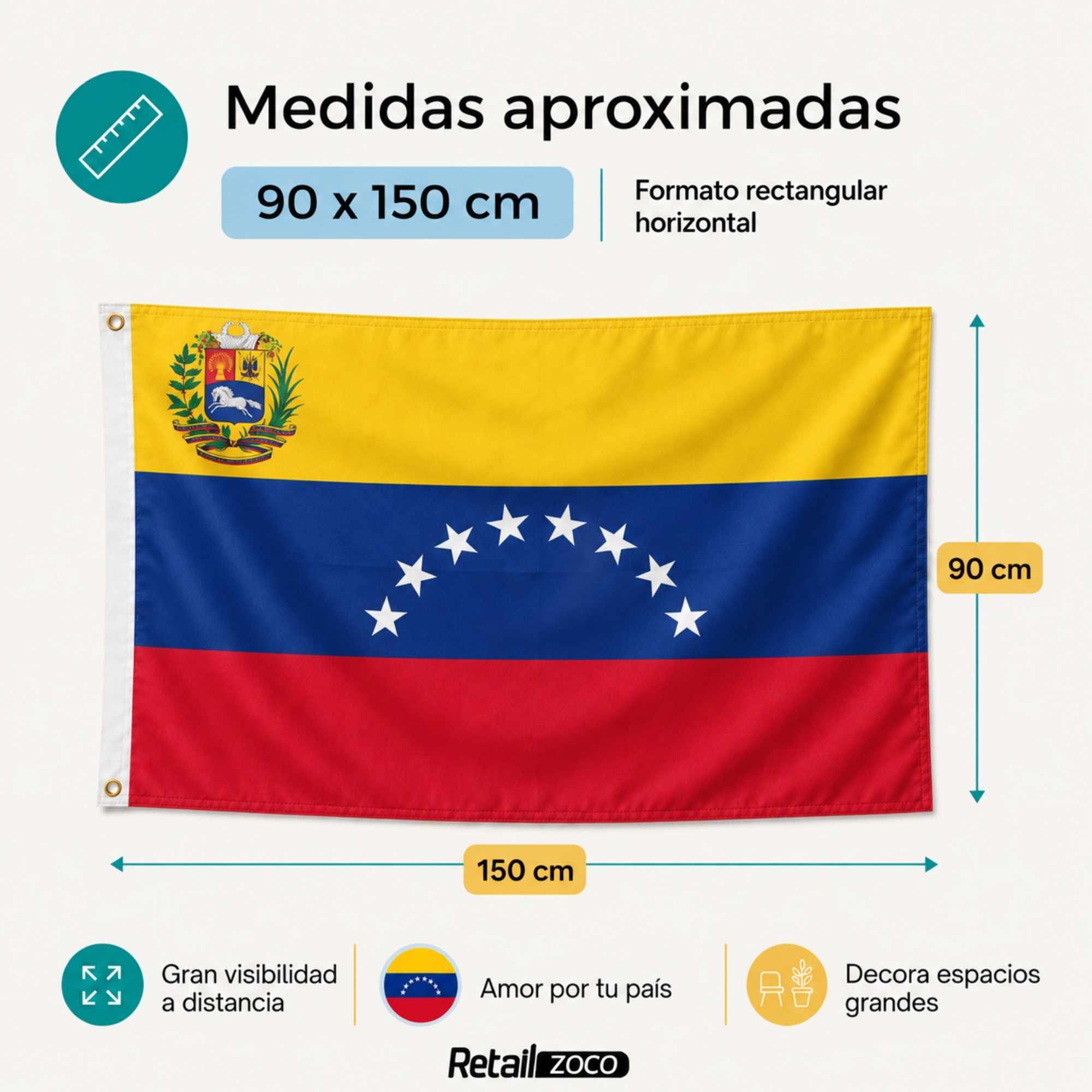 Bandera Venezuela 90x150 cm con 2 ojales - imagen 2