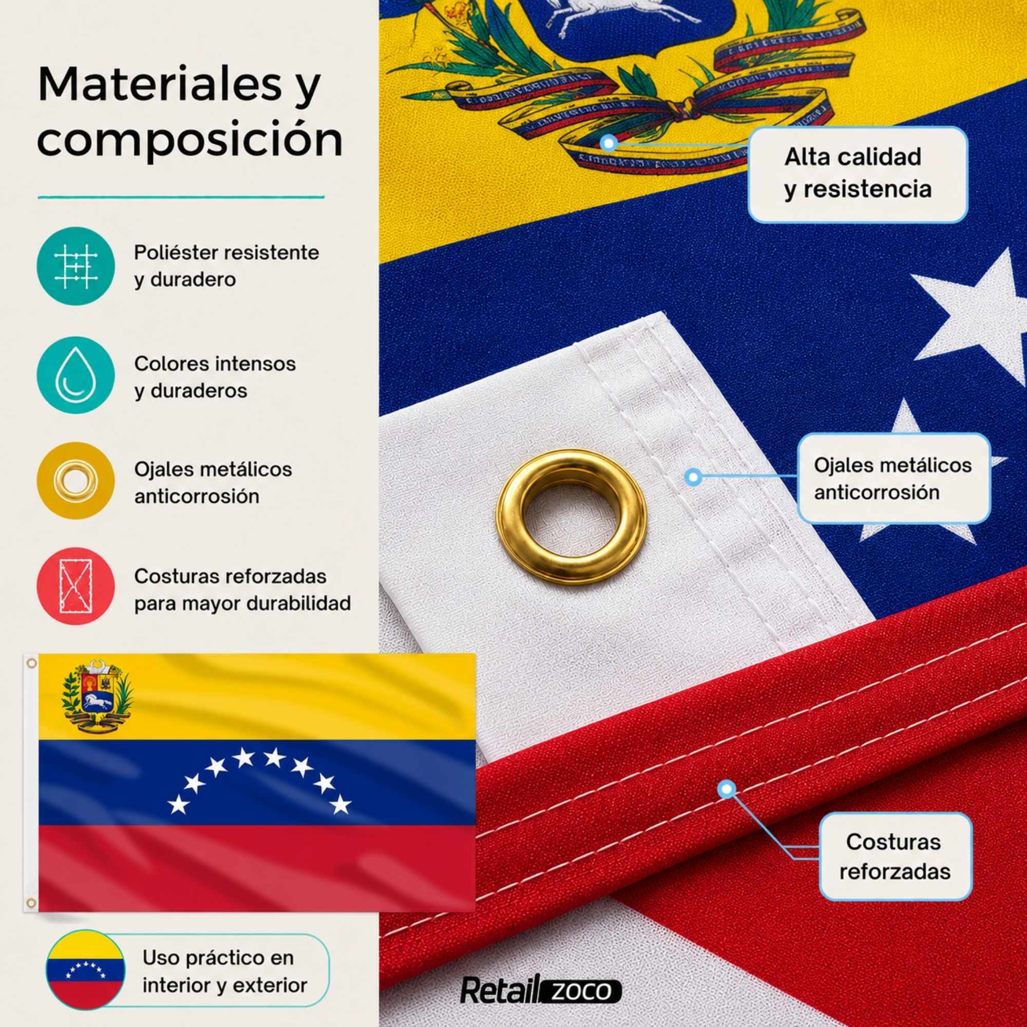Bandera Venezuela 90x150 cm con 2 ojales - imagen 5